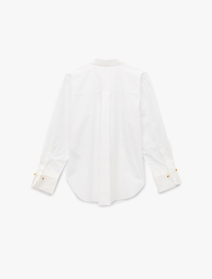  Rahat Kalıp Uzun Kollu Kol Düğmesi Detaylı Poplin Gömlek