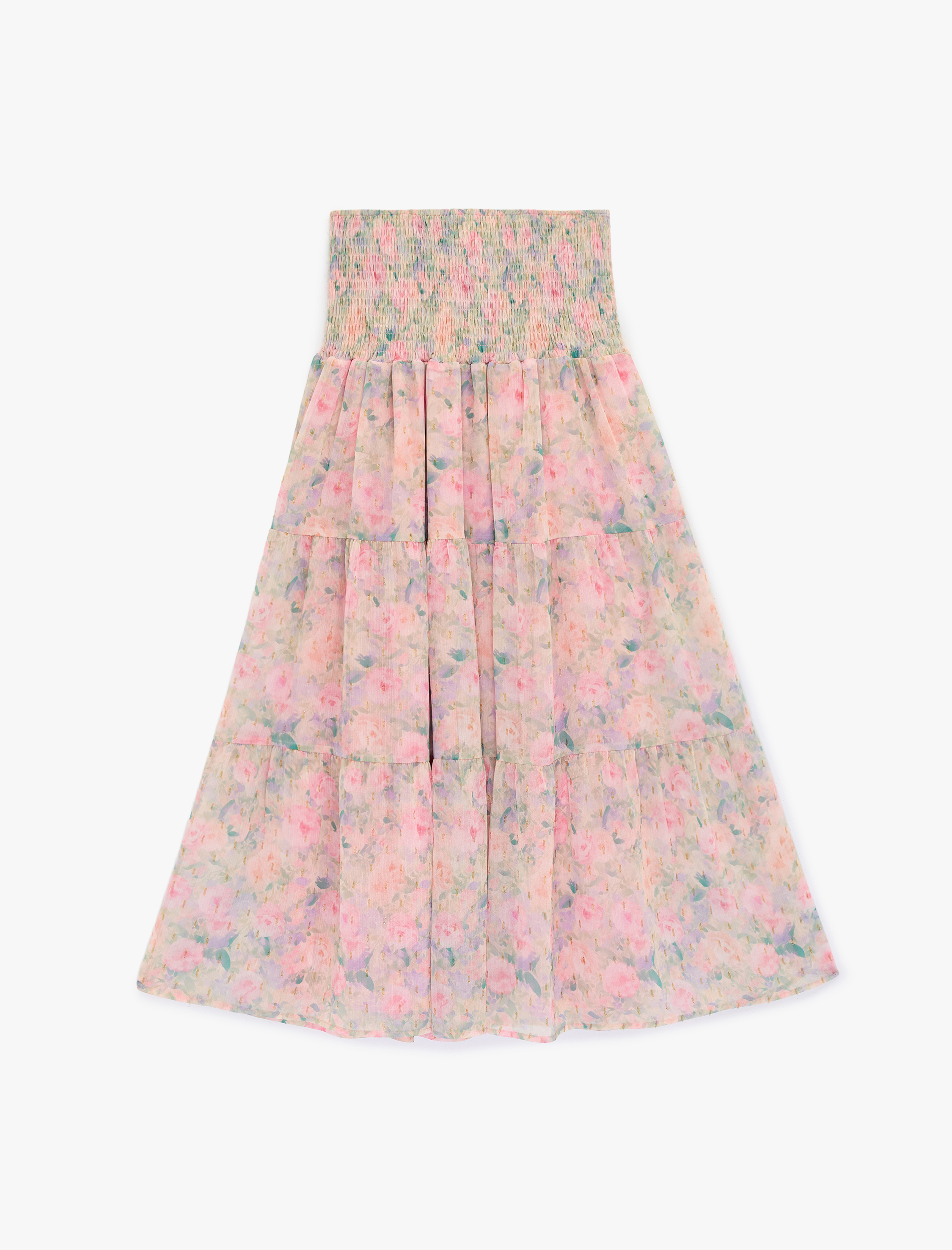   Gipeli Katlı Volanlı Çiçekli Uzun Etek