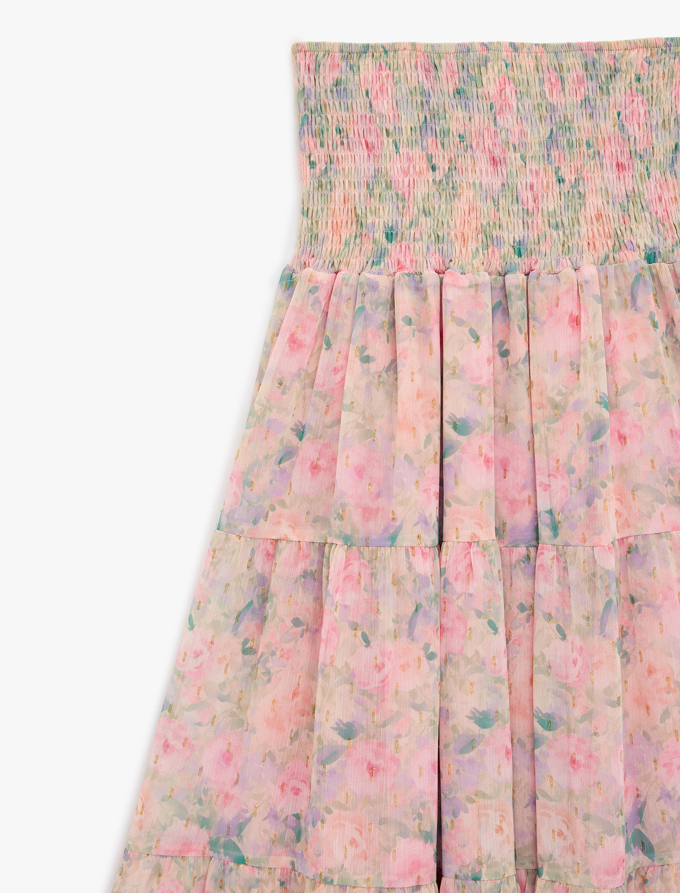   Gipeli Katlı Volanlı Çiçekli Uzun Etek