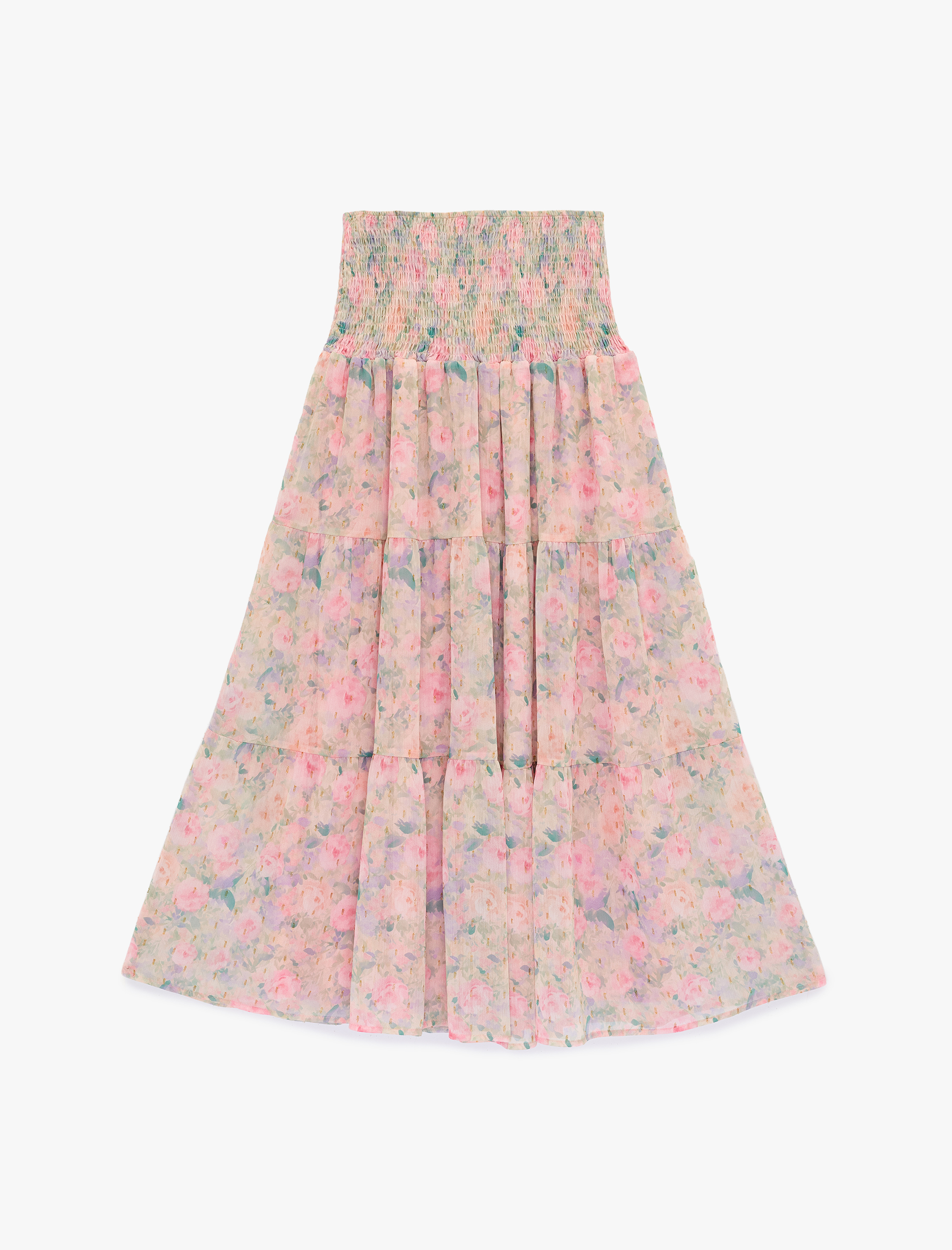   Gipeli Katlı Volanlı Çiçekli Uzun Etek