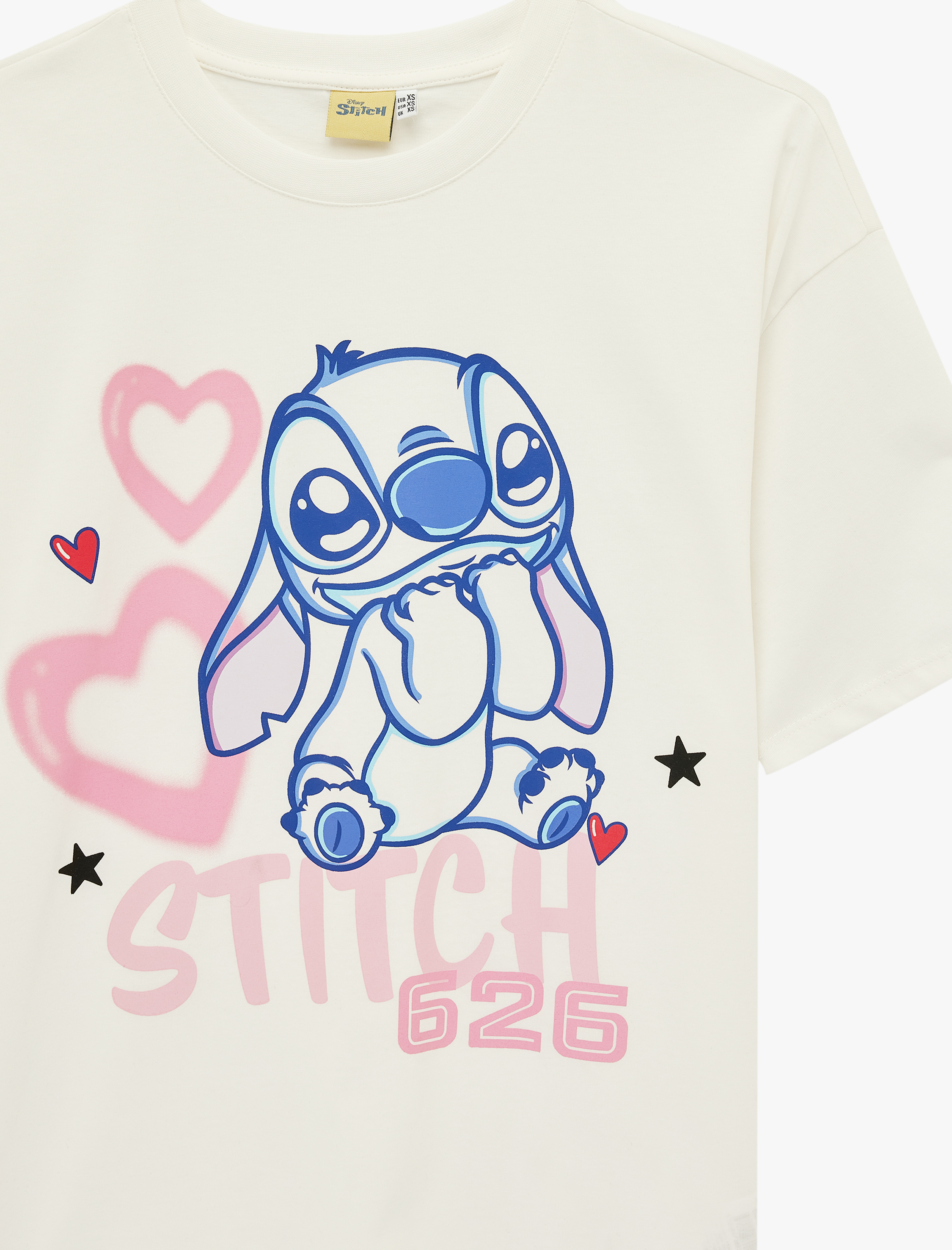   Stitch Lisanslı Kısa Kollu Bisiklet Yaka Oversize Baskılı Tişört