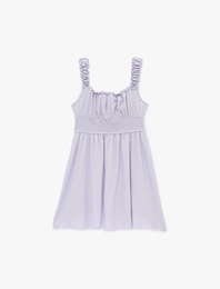 Gipeli Bürümcük Büzgülü Kare Yaka Askılı Elbise