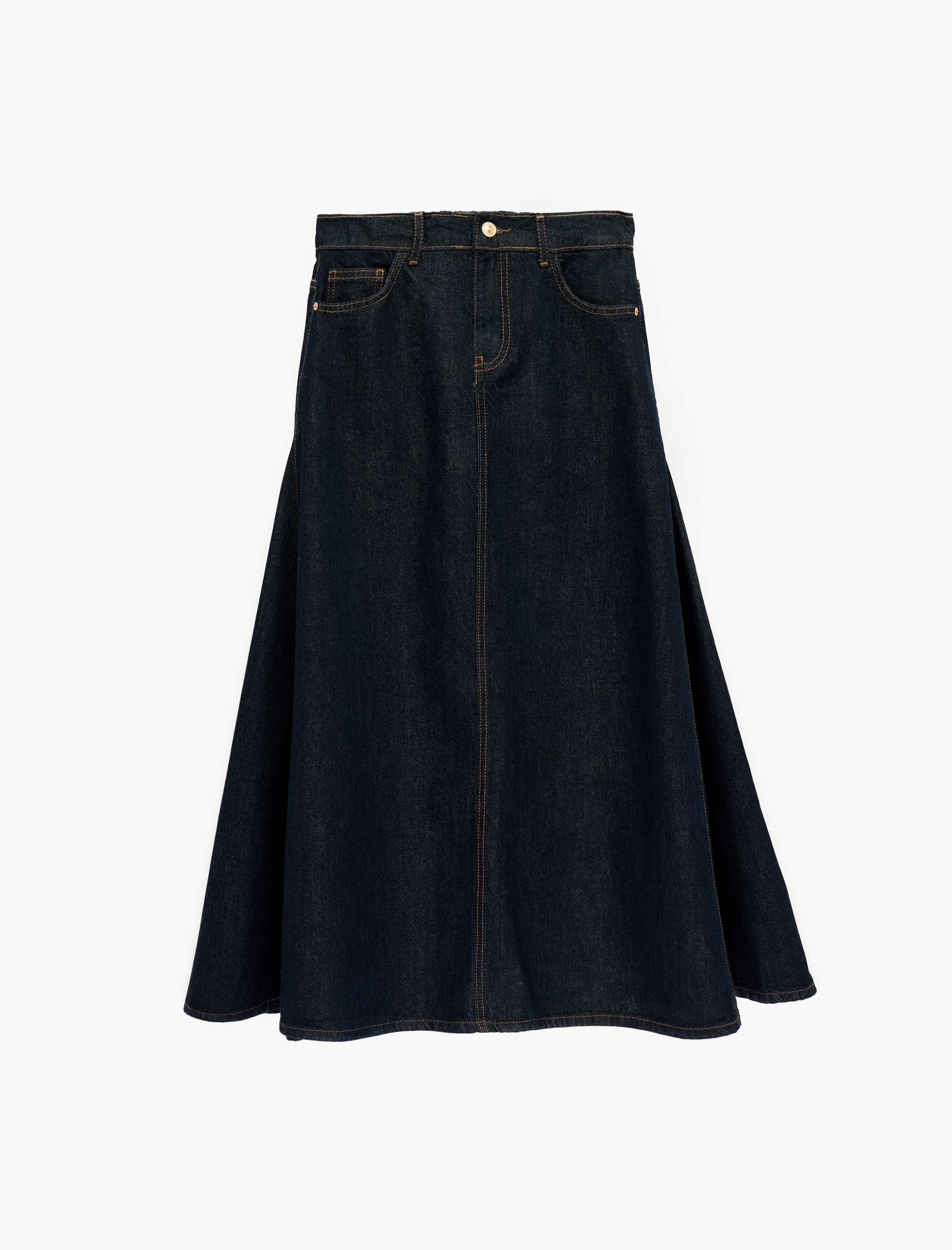   Pamuklu Düğmeli Volanlı Uzun Denim Etek