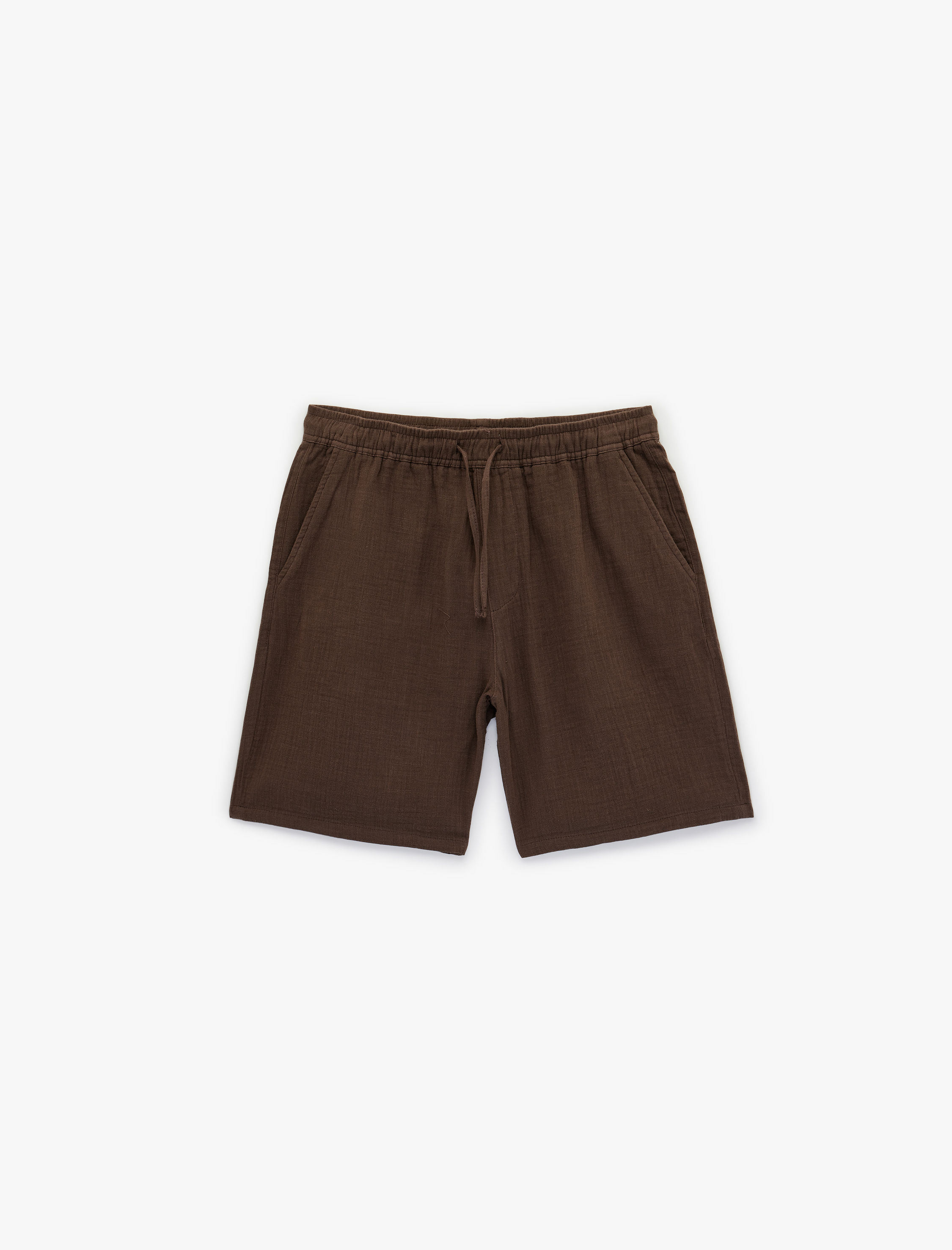   Bermuda Pamuklu Cepli Beli Bağcıklı Müslin Şort