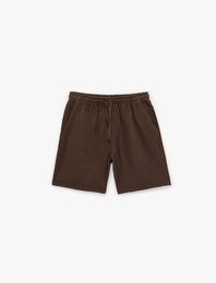 Bermuda Pamuklu Cepli Beli Bağcıklı Müslin Şort