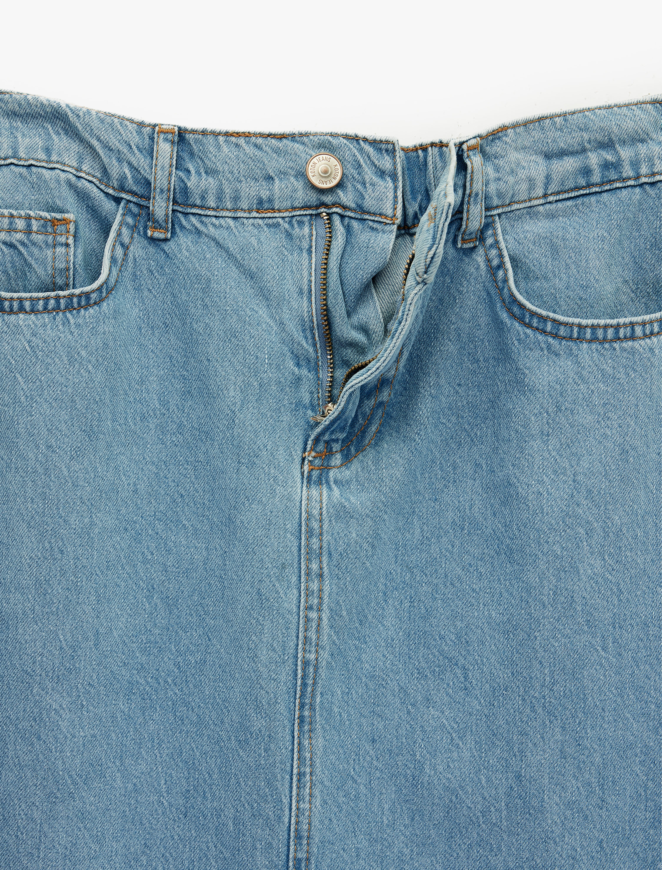   Pamuklu Düğmeli Volanlı Uzun Denim Etek