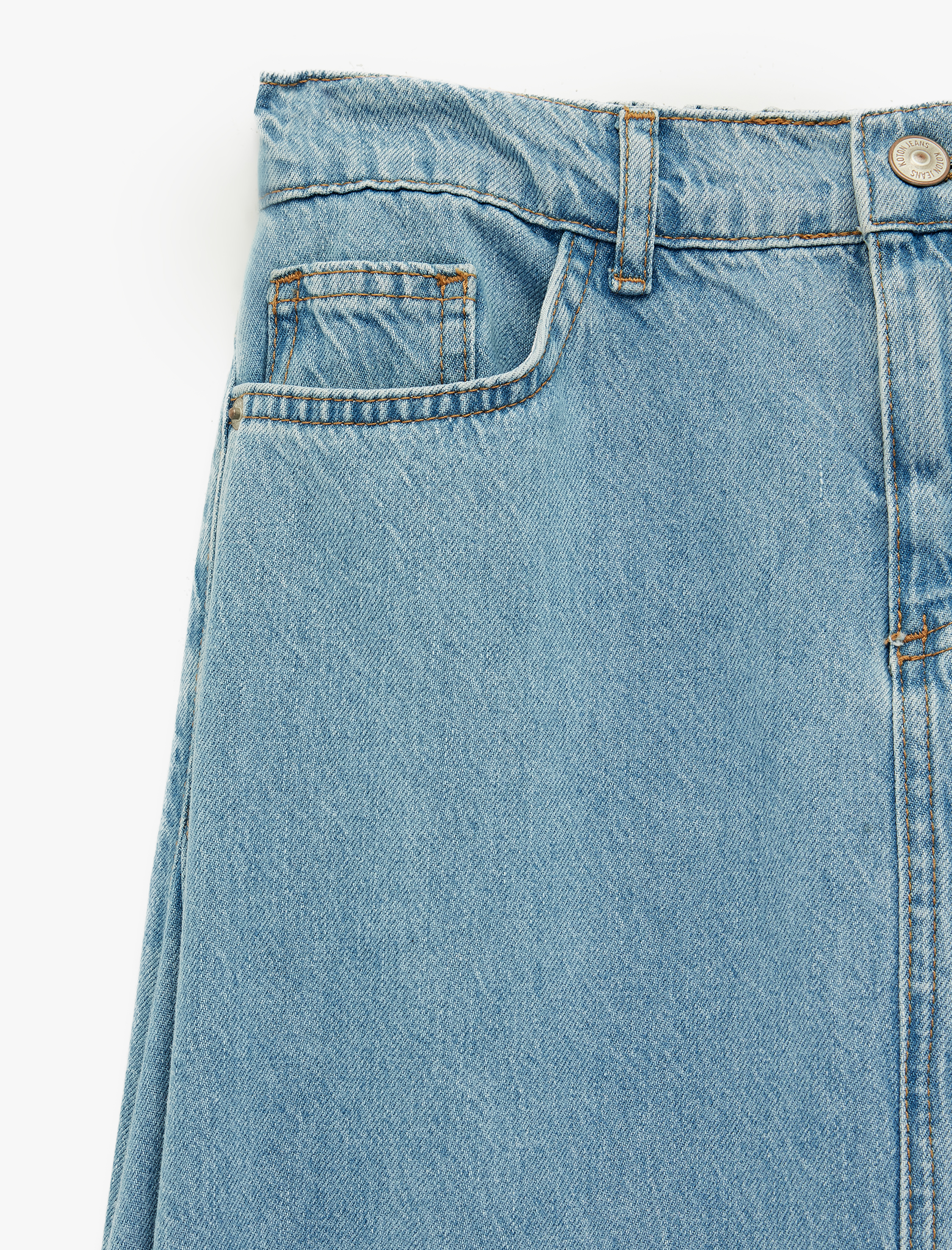   Pamuklu Düğmeli Volanlı Uzun Denim Etek