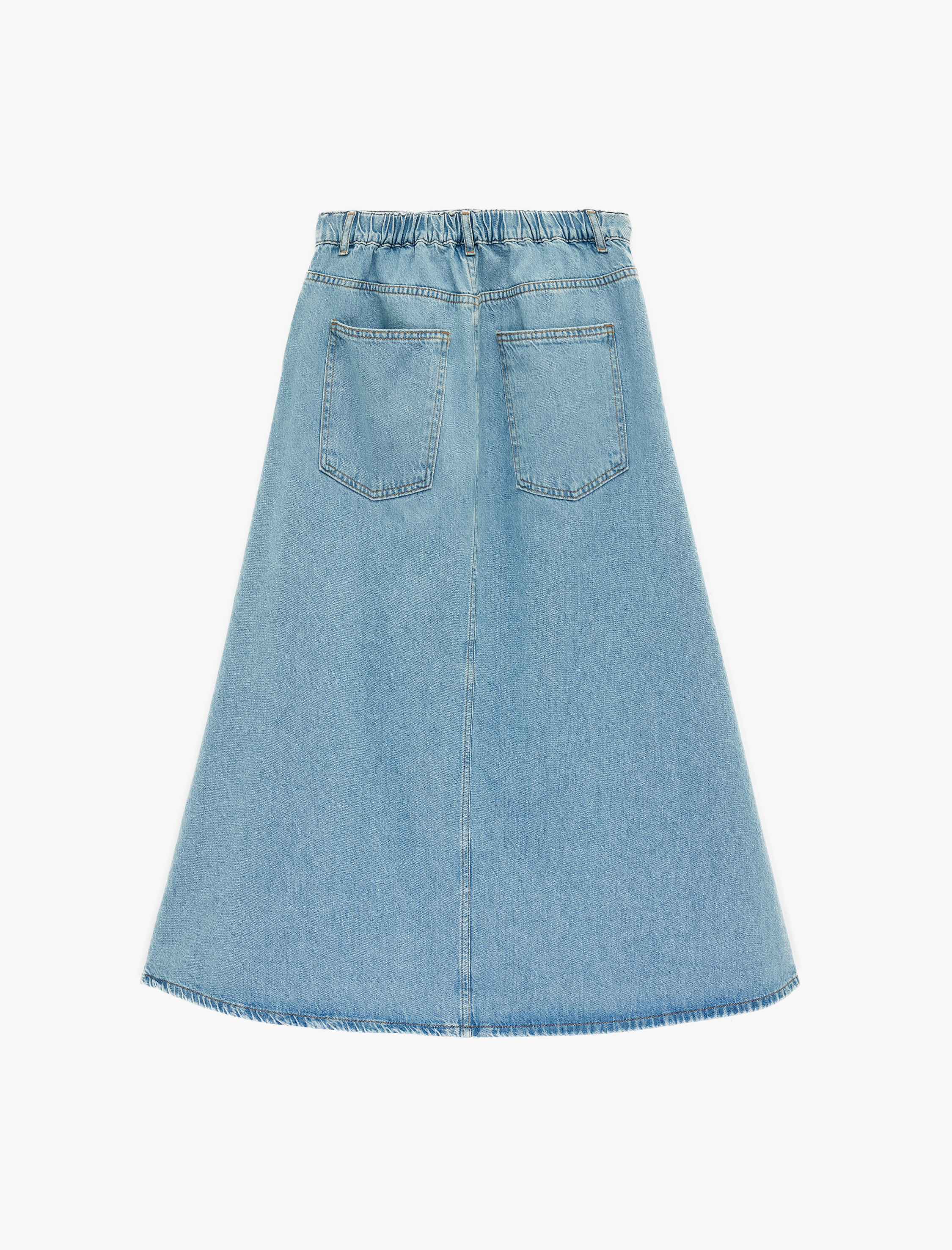   Pamuklu Düğmeli Volanlı Uzun Denim Etek