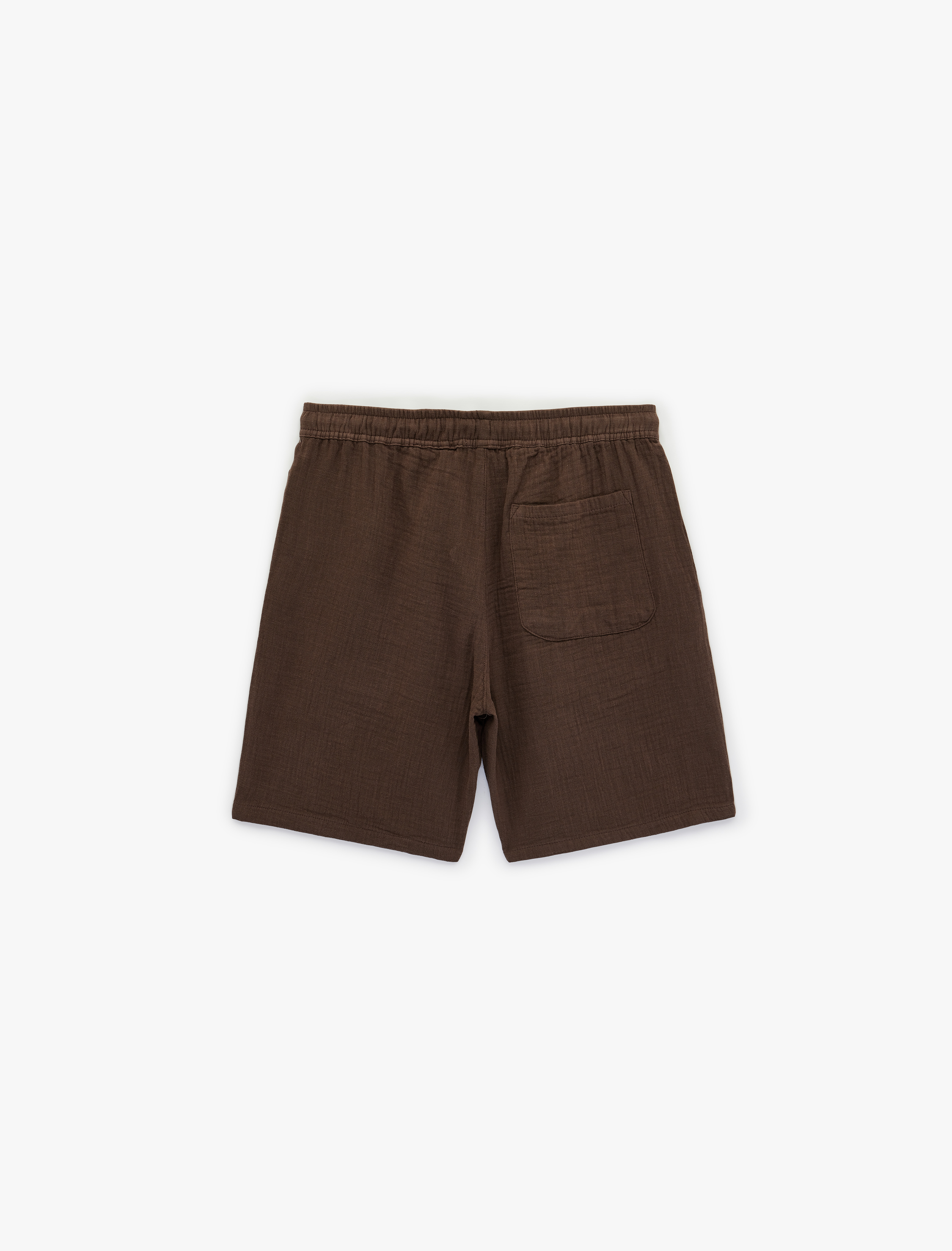   Bermuda Pamuklu Cepli Beli Bağcıklı Müslin Şort