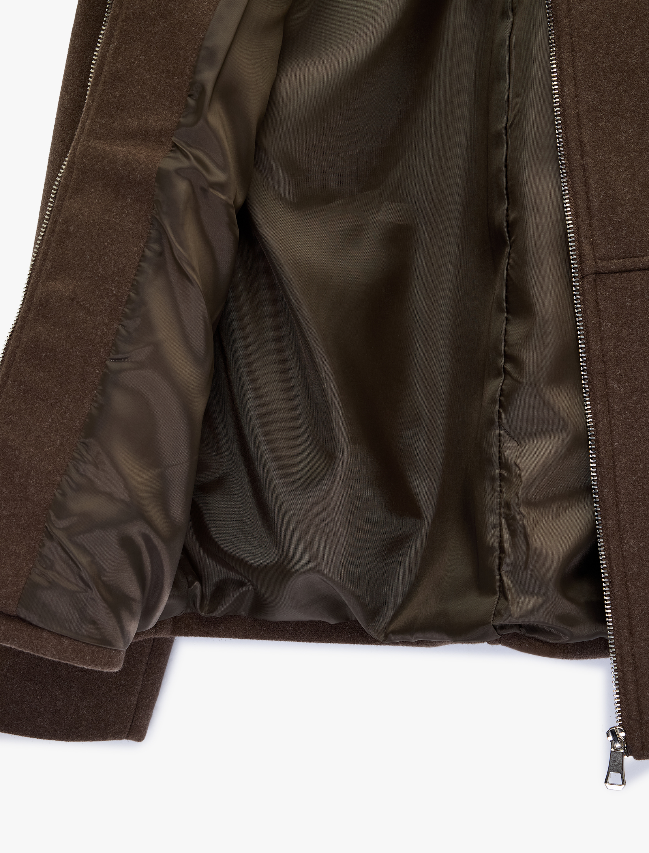   Uzun Kollu Fermuarlı Dik Yaka Kaşe Ceket