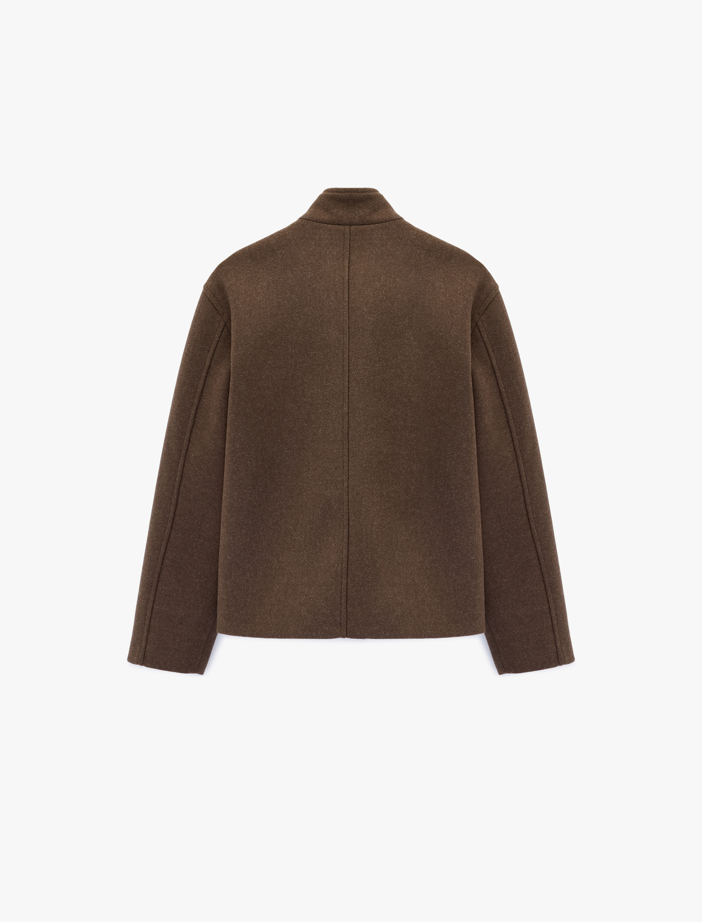   Uzun Kollu Fermuarlı Dik Yaka Kaşe Ceket