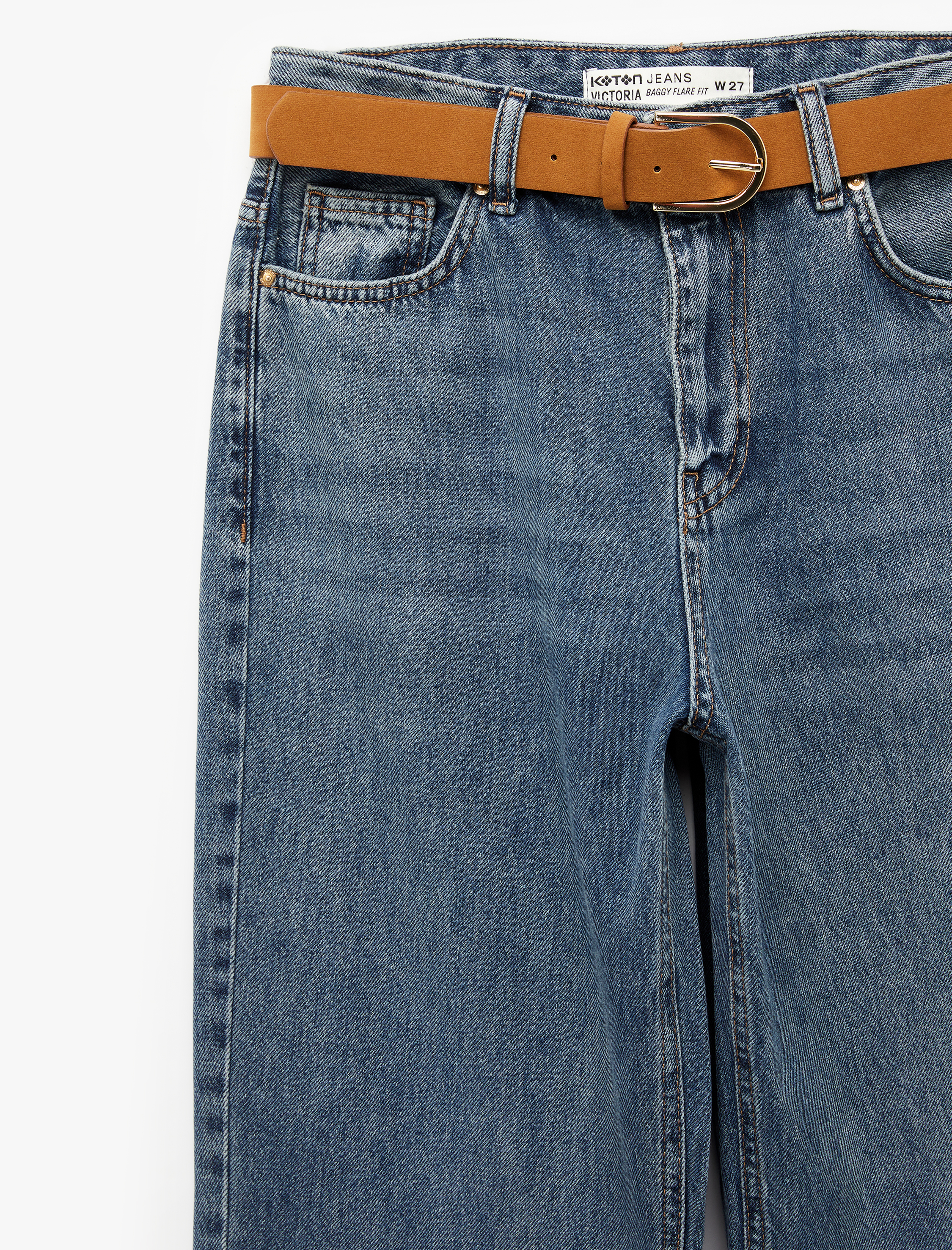   Pamuklu Kemerli İspanyol Paça Denim Pantolon - Flare Jeans