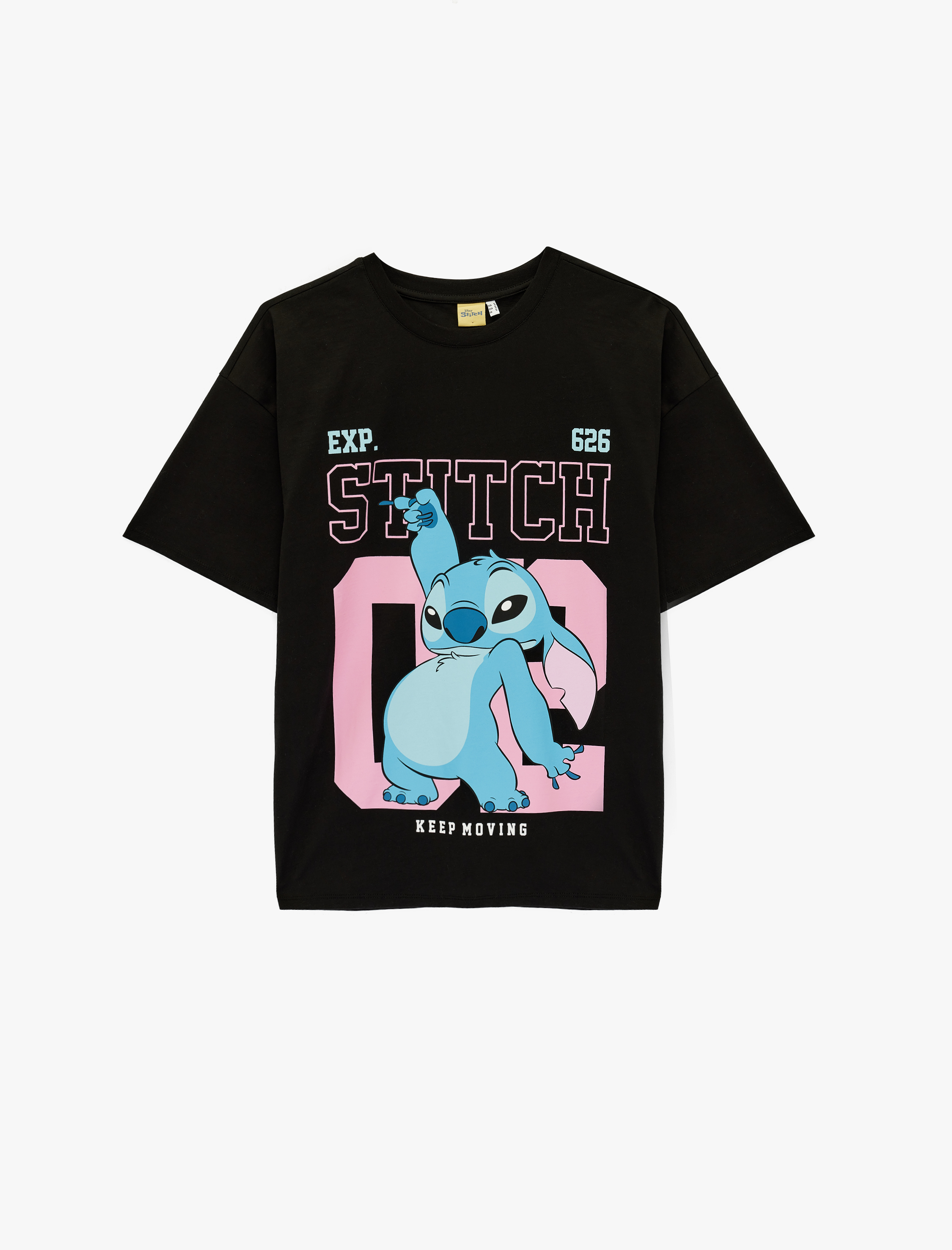   Stitch Lisanslı Kısa Kollu Bisiklet Yaka Oversize Baskılı Tişört