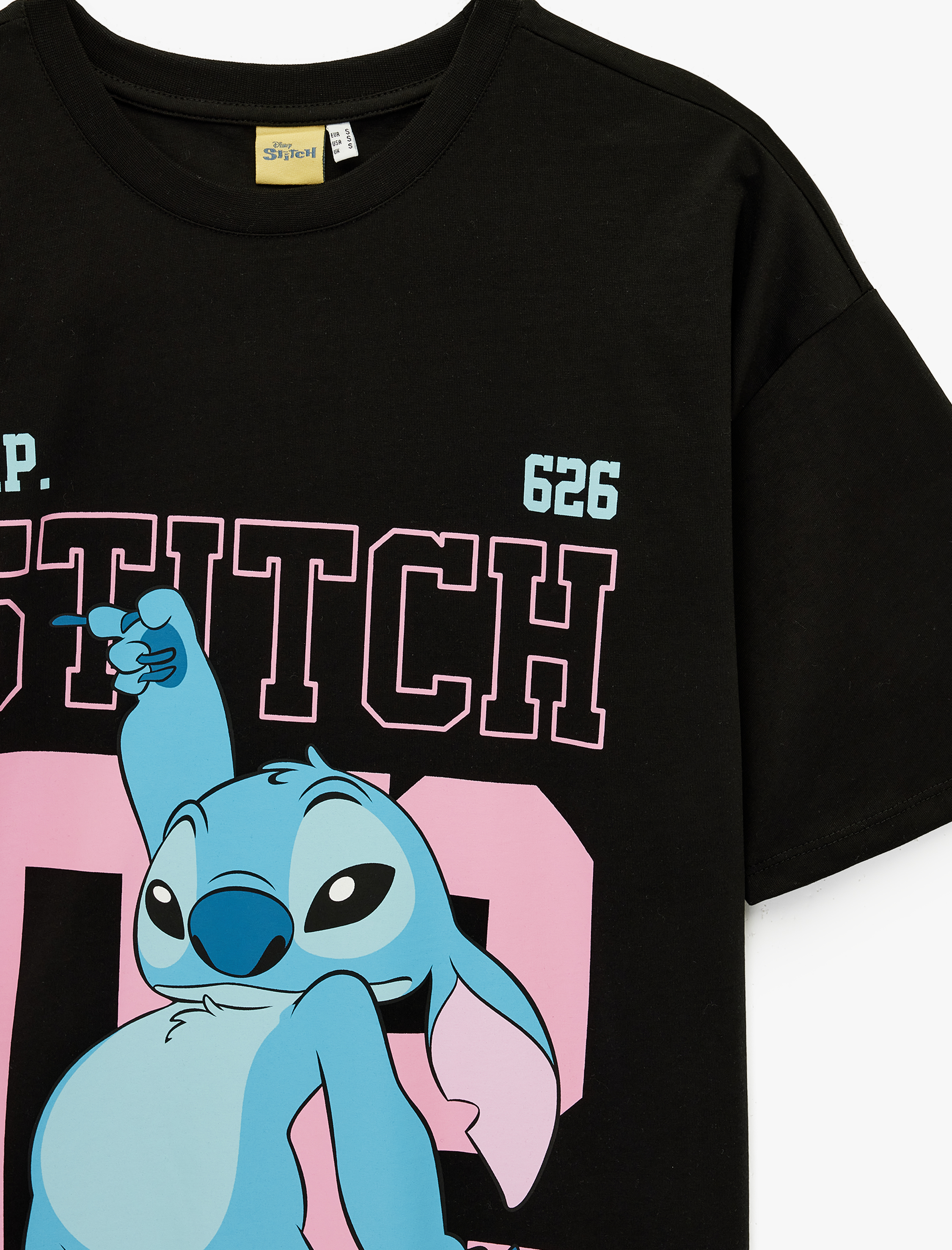   Stitch Lisanslı Kısa Kollu Bisiklet Yaka Oversize Baskılı Tişört