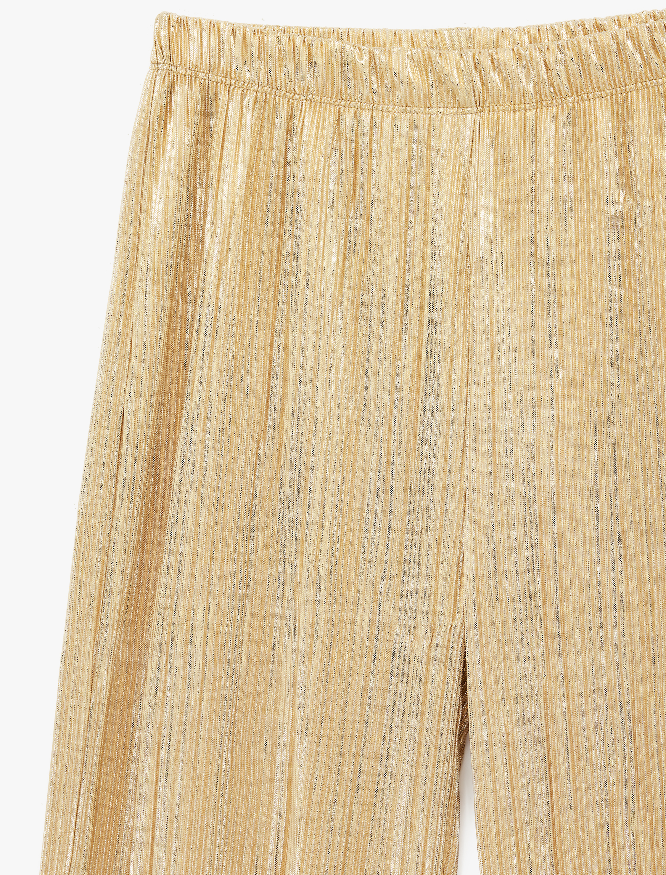   Yüksek Bel Piliseli Parlak Geniş Paça Pantolon