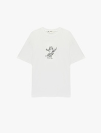 Pamuklu Kısa Kollu Bisiklet Yaka Arkası Baskılı Oversize Tişört