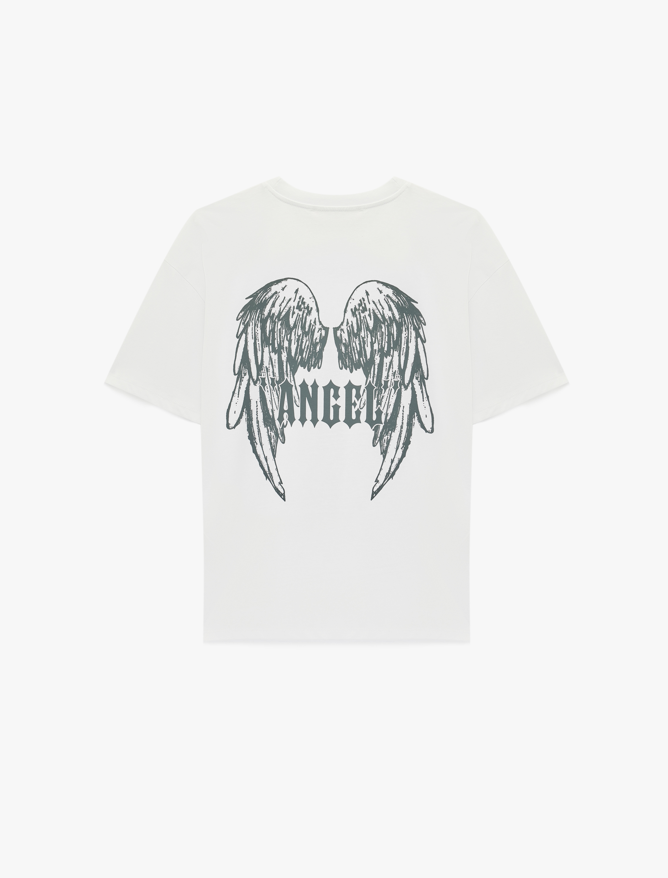   Pamuklu Kısa Kollu Bisiklet Yaka Arkası Baskılı Oversize Tişört