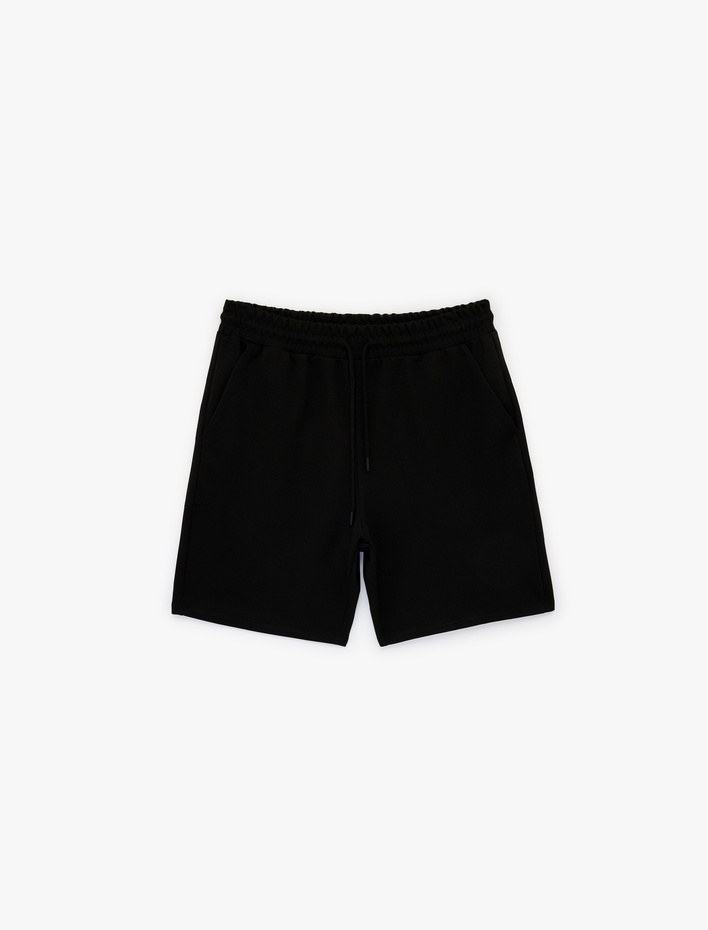  Viskon Karışımlı Cepli Bermuda Beli Bağcıklı Spor Şort