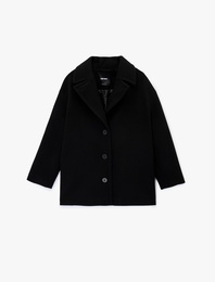 Uzun Kollu Cepli Düğmeli Kaşe Oversize Kaban