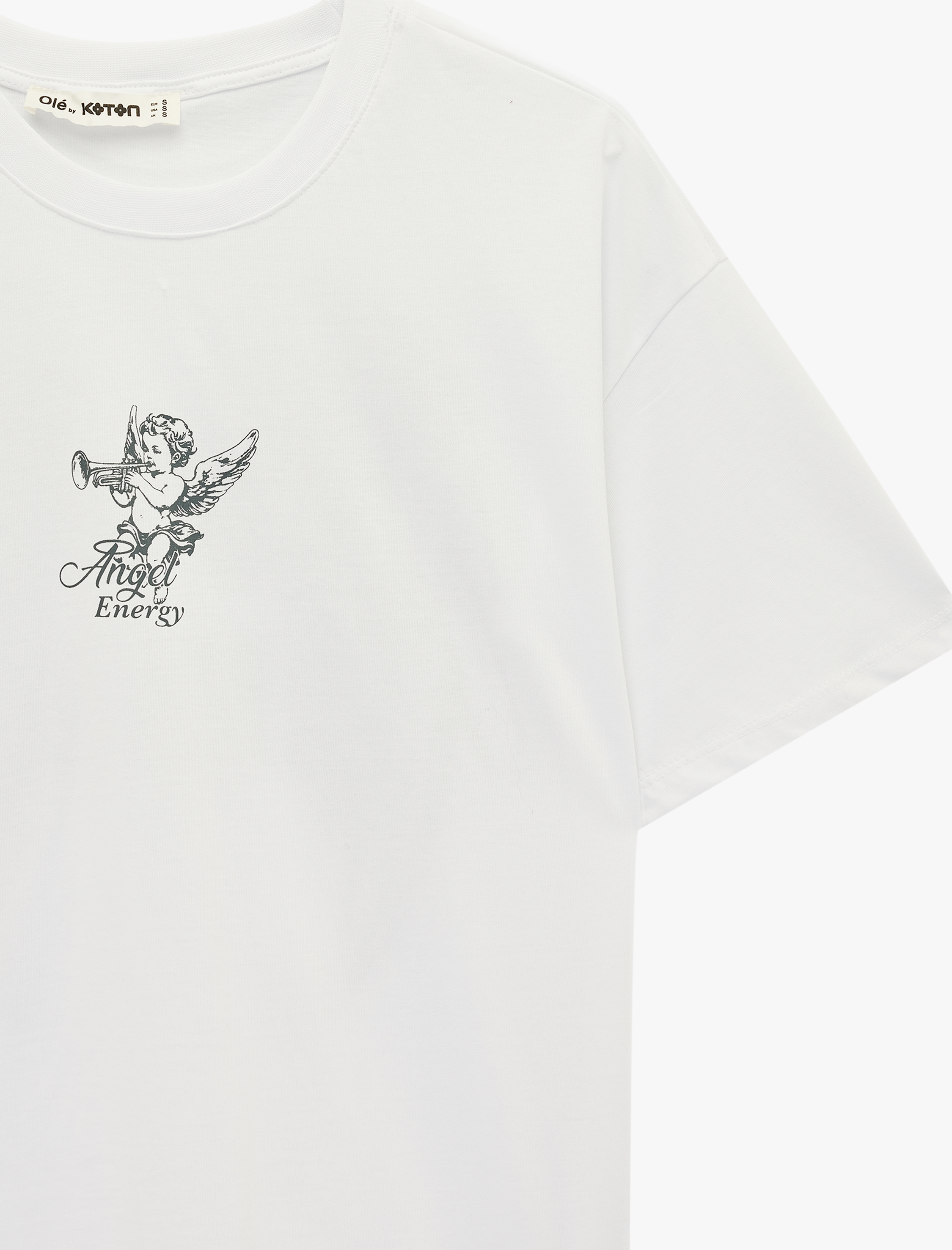   Pamuklu Kısa Kollu Bisiklet Yaka Arkası Baskılı Oversize Tişört