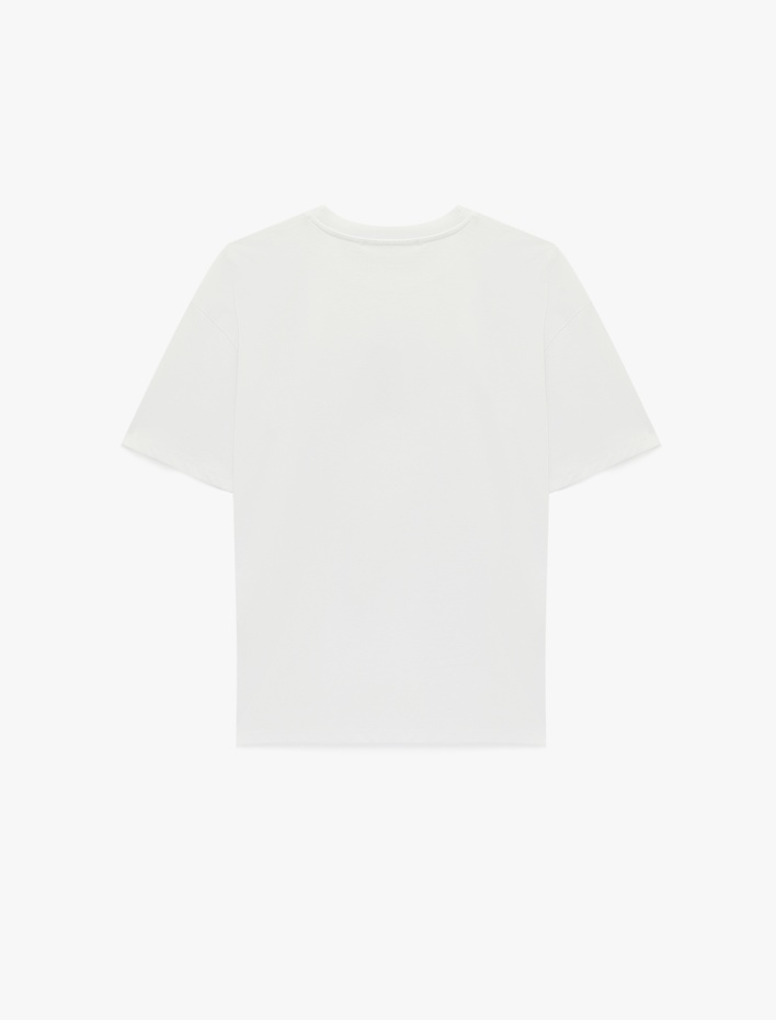  Kısa Kollu Bisiklet Yaka Köpek Nakışlı Pamuklu Oversize Tişört