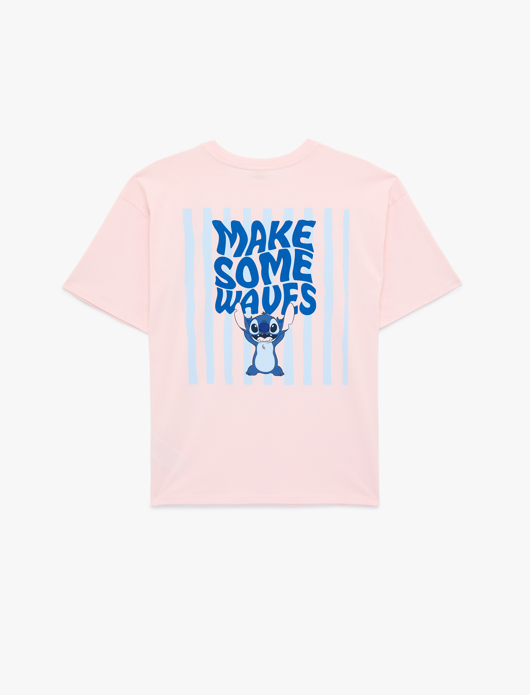   Stitch Lisanslı Baskılı Kısa Kollu Bisiklet Yaka Pamuklu Tişört