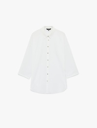 Rahat Kalıp Pamuklu Uzun Kollu Gömlek Plaj Elbisesi