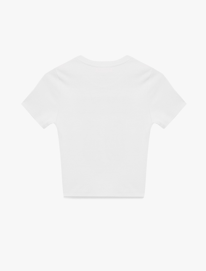  Slim Fit Kısa Kollu Bisiklet Yaka İşlemeli Pamuklu Tişört