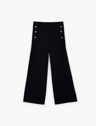 Krep Scuba Aksesuar Düğme Detaylı Geniş Paça Pantolon