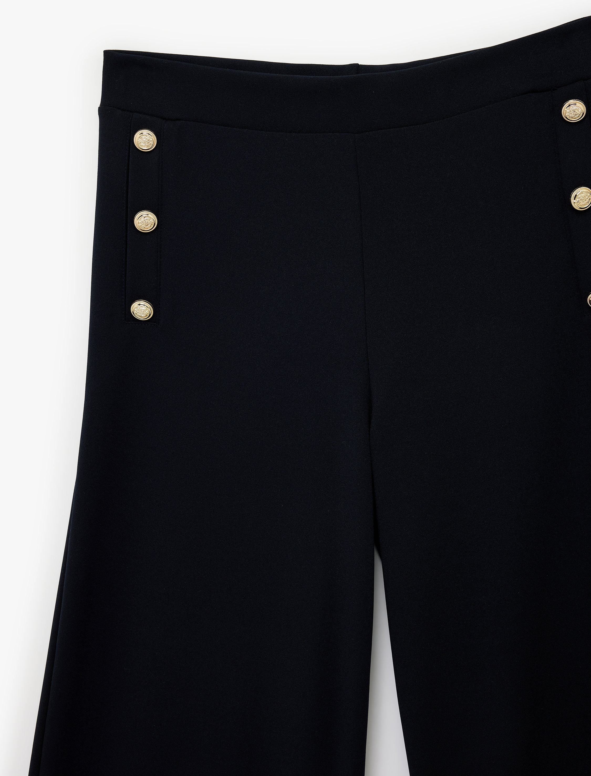   Krep Scuba Aksesuar Düğme Detaylı Geniş Paça Pantolon