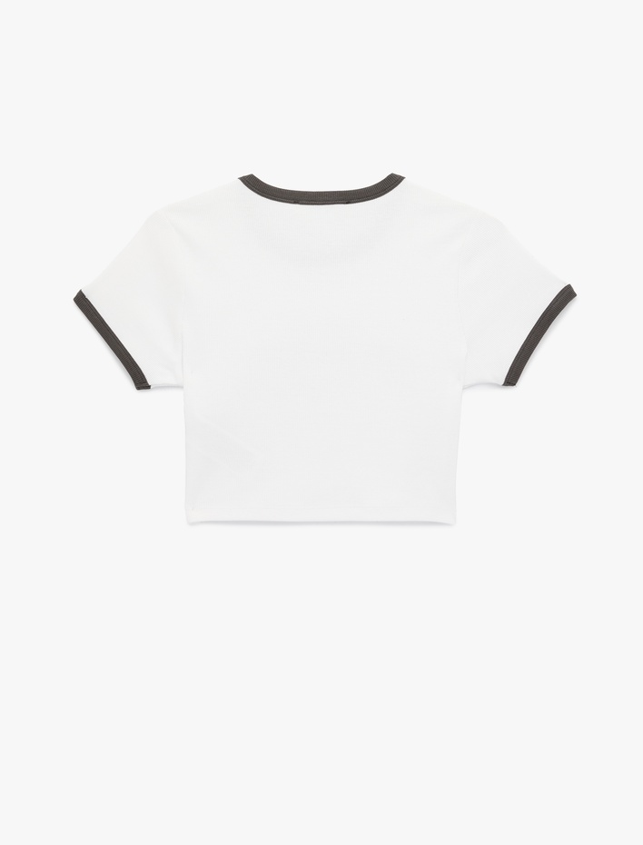  Slim Fit Biyeli Kısa Kollu Bisiklet Yaka Pamuklu Baskılı Tişört