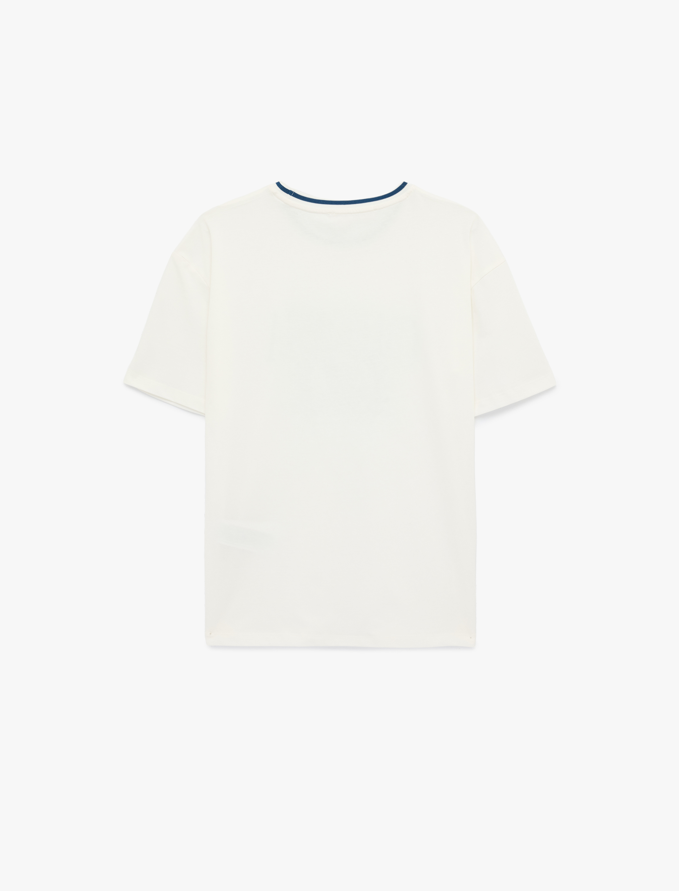   Pamuklu Bisiklet Yaka Biyeli Kısa Kollu Baskılı Tişört