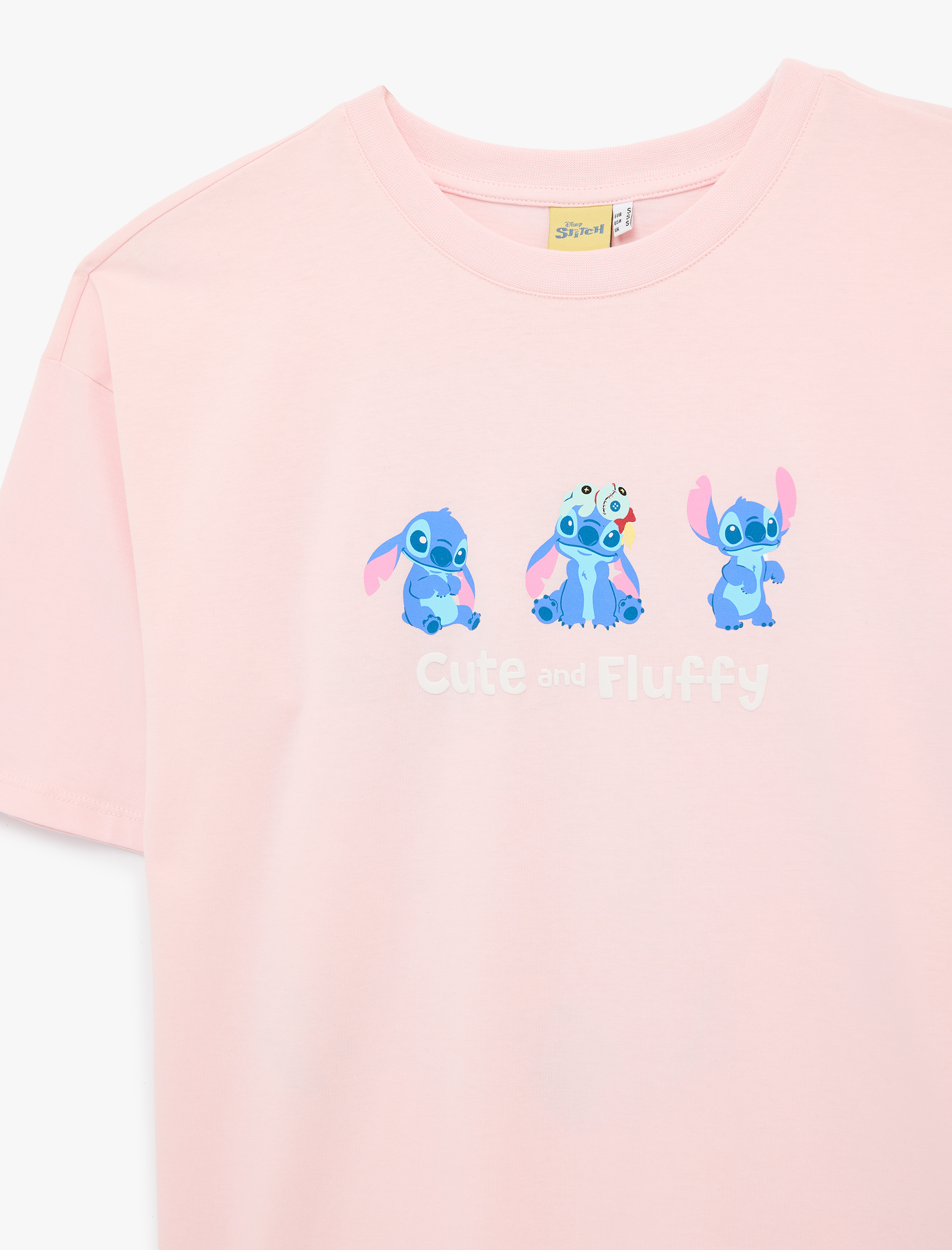   Stitch Lisanslı Kısa Kollu Bisiklet Yaka Arkası Baskılı Tişört