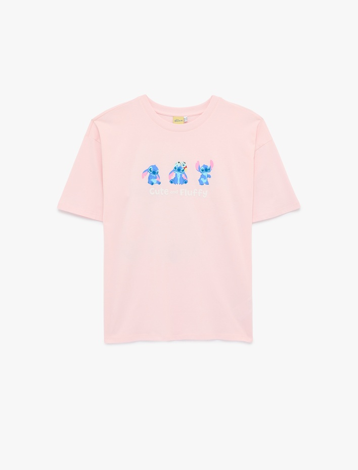  Stitch Lisanslı Kısa Kollu Bisiklet Yaka Arkası Baskılı Tişört