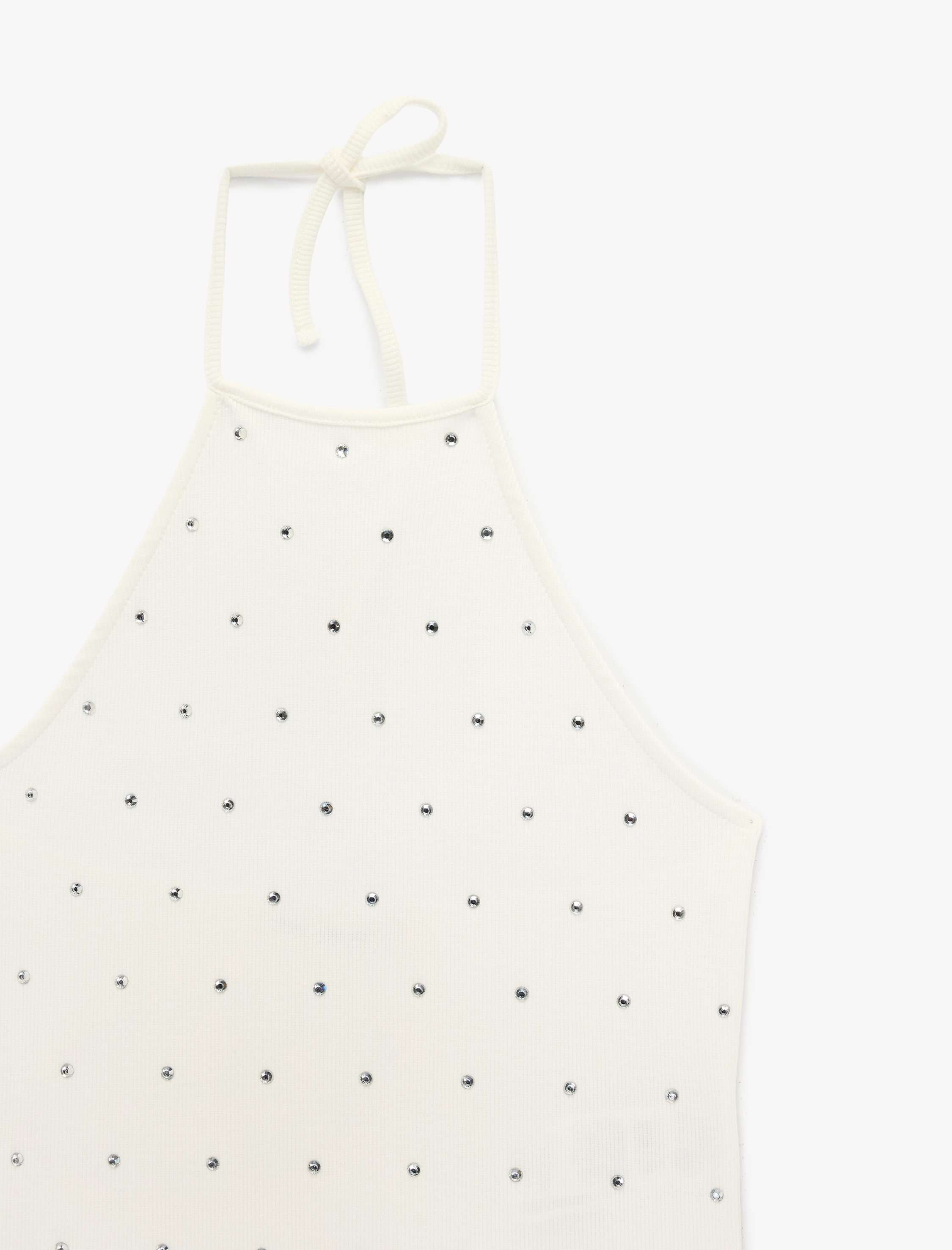   Asimetrik Kesim Taş Detaylı Kolsuz Halter Yaka Atlet