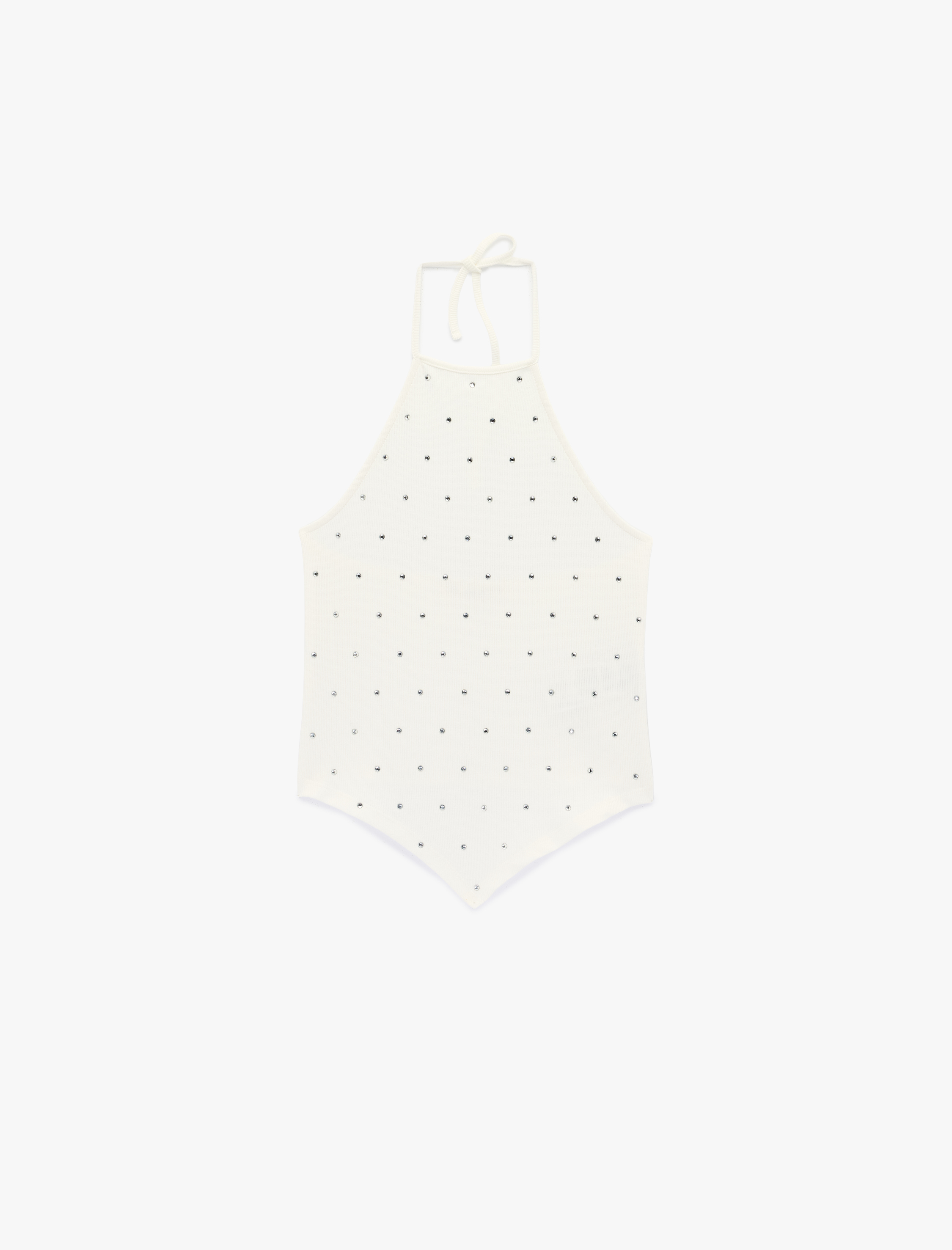   Asimetrik Kesim Taş Detaylı Kolsuz Halter Yaka Atlet