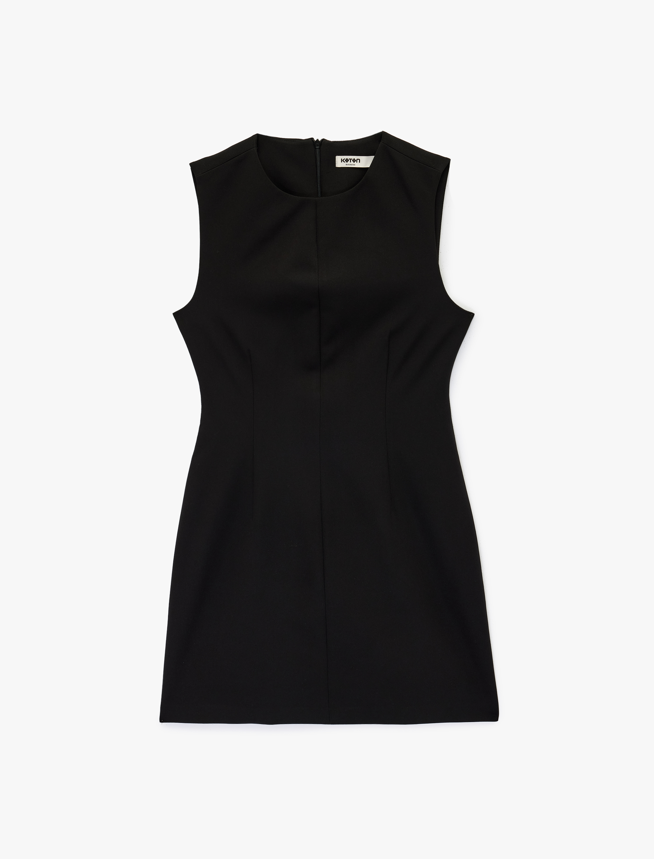   Dikiş Detaylı Kolsuz Bisiklet Yaka Mini Elbise