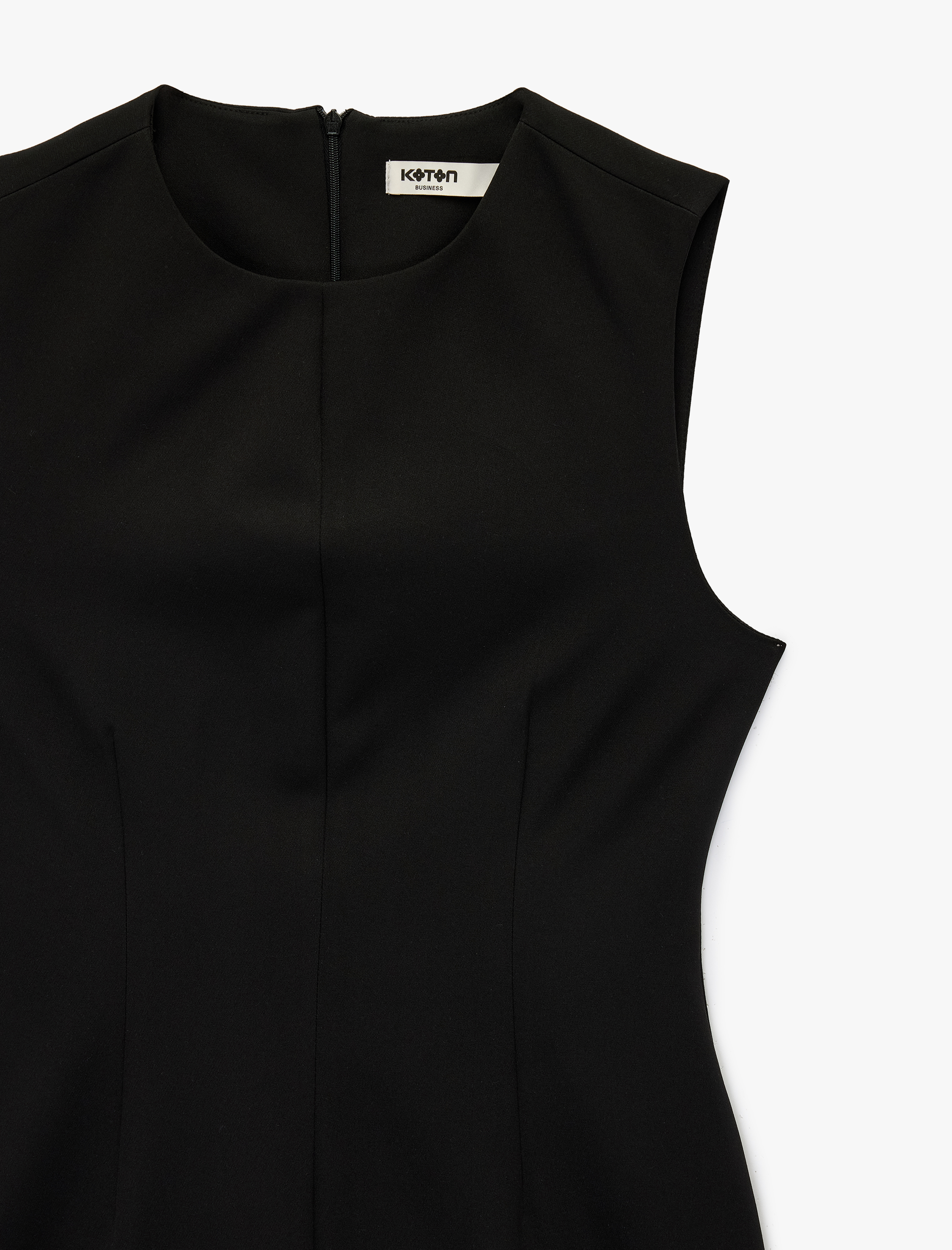   Dikiş Detaylı Kolsuz Bisiklet Yaka Mini Elbise