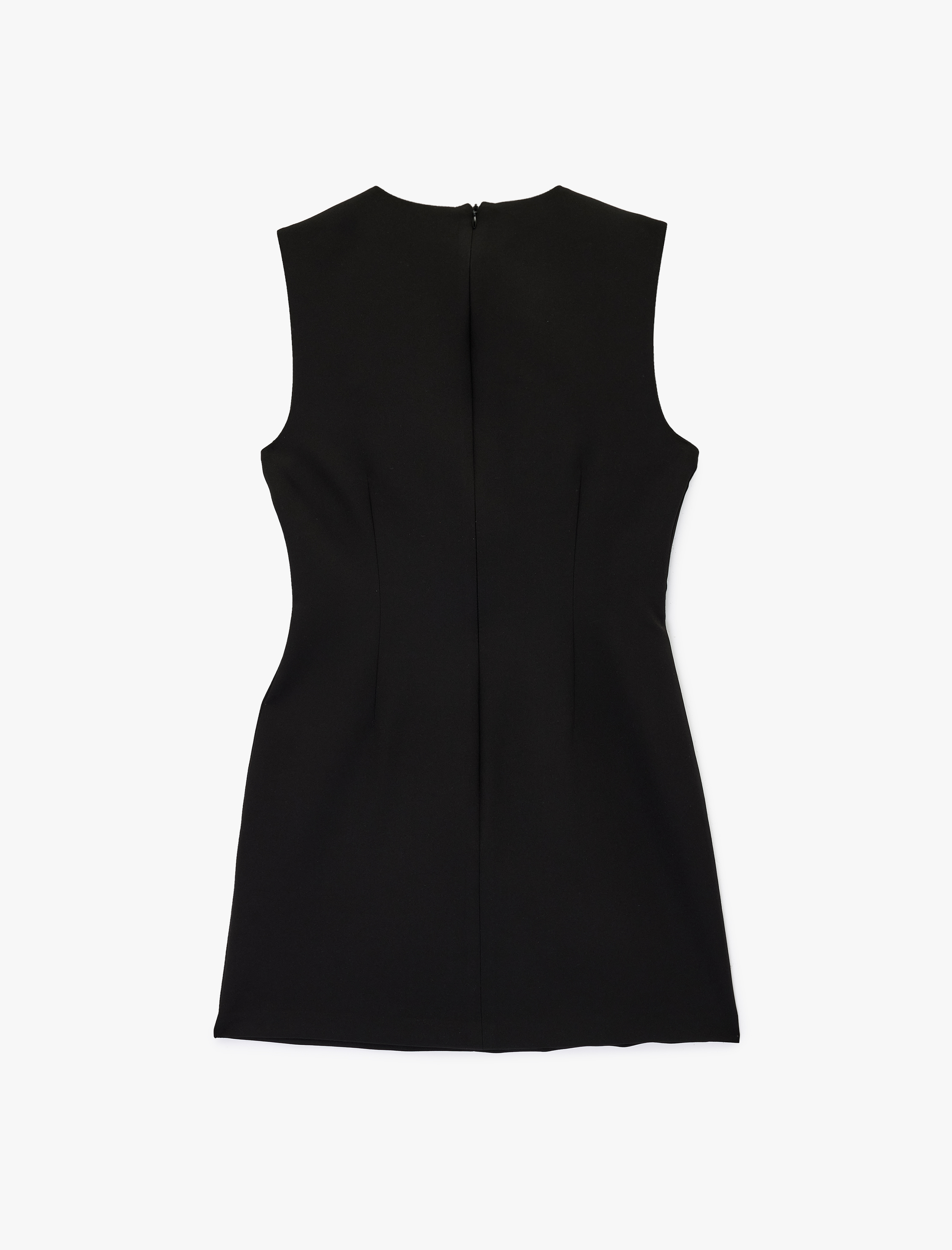   Dikiş Detaylı Kolsuz Bisiklet Yaka Mini Elbise