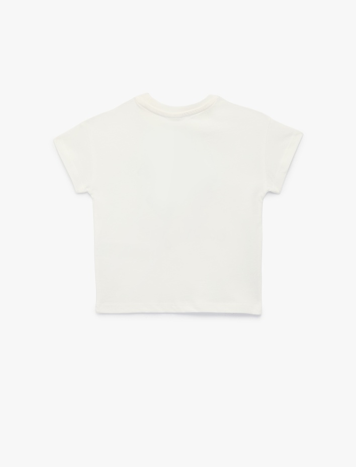 Kız Bebek Fiyonk Baskılı Kısa Kollu Bisiklet Yaka Pamuklu Tişört
