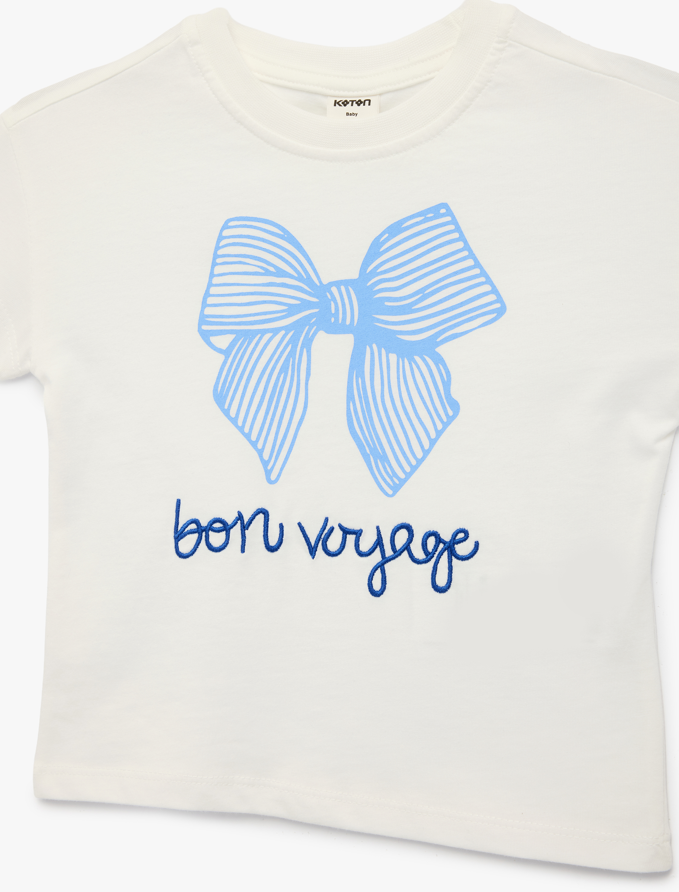  Kız Bebek Fiyonk Baskılı Kısa Kollu Bisiklet Yaka Pamuklu Tişört