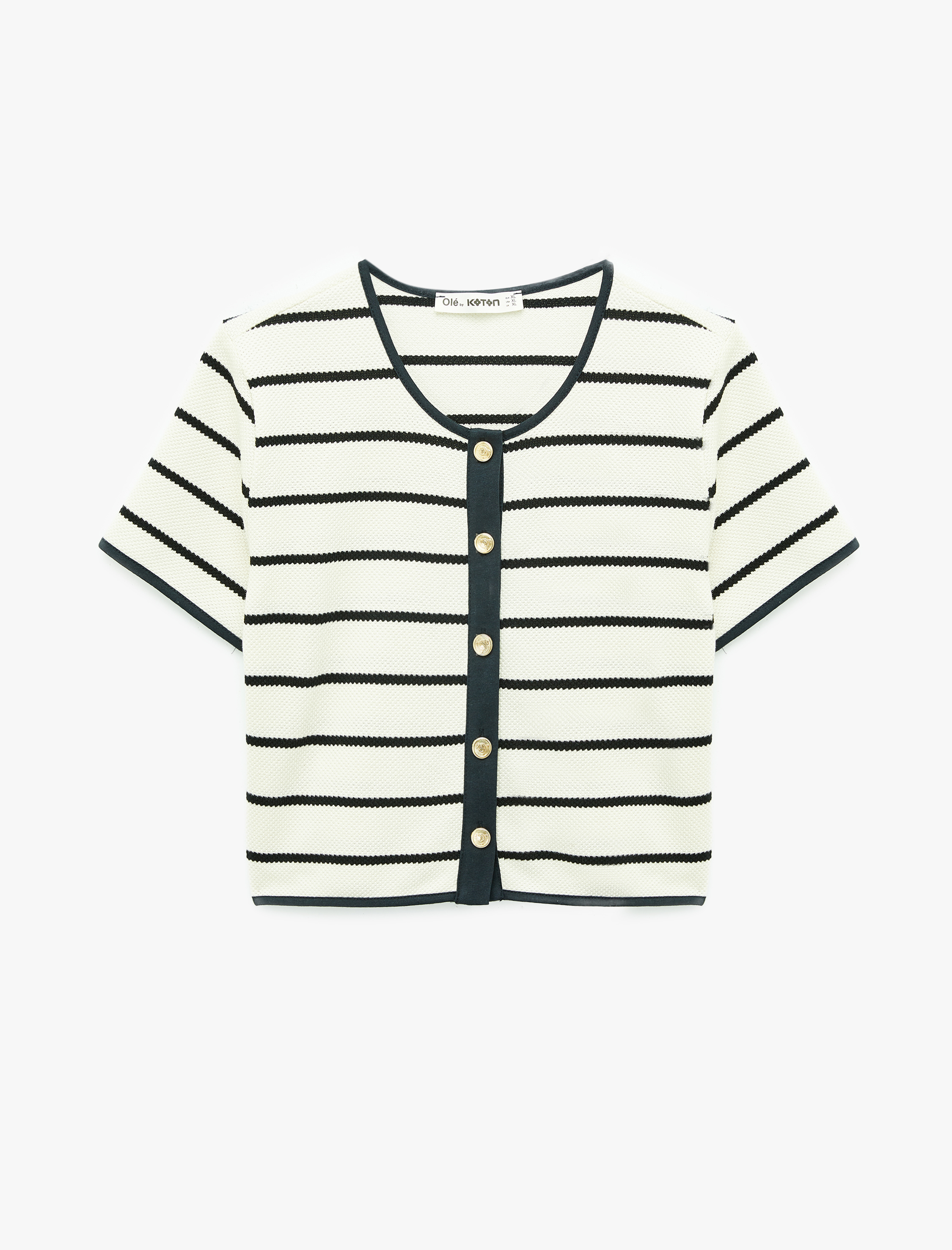   Düğme Detaylı Regular Fit Kısa Kollu Bisiklet Yaka Bluz