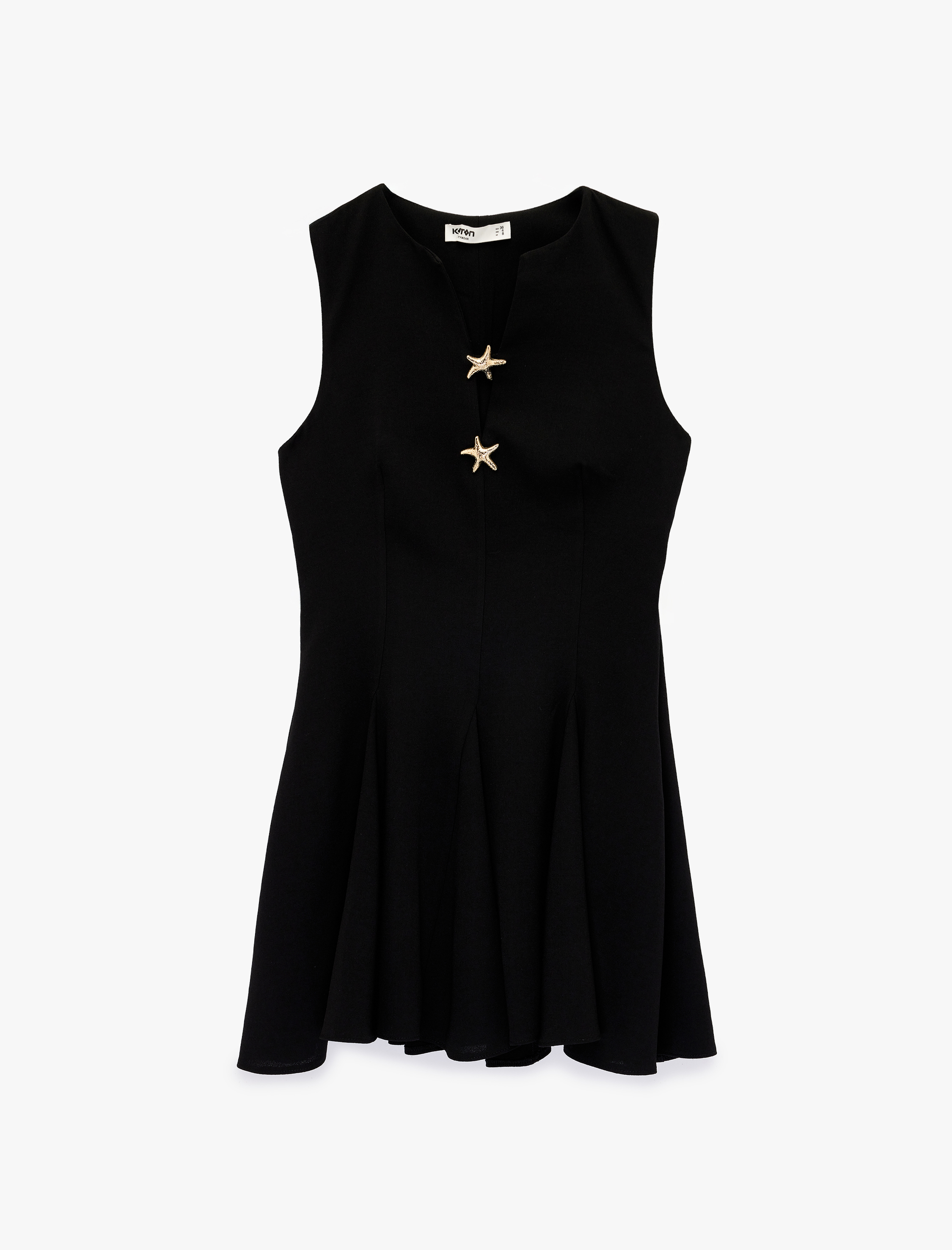   Metal Aksesuarlı Volanlı Kolsuz Mini Abiye Elbise