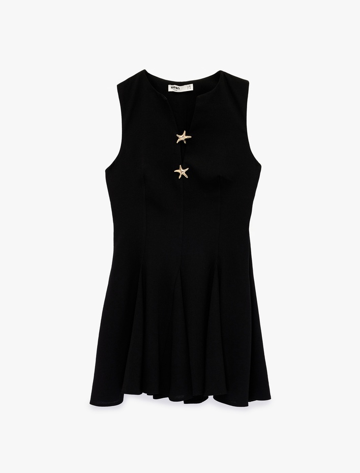  Metal Aksesuarlı Volanlı Kolsuz Mini Abiye Elbise