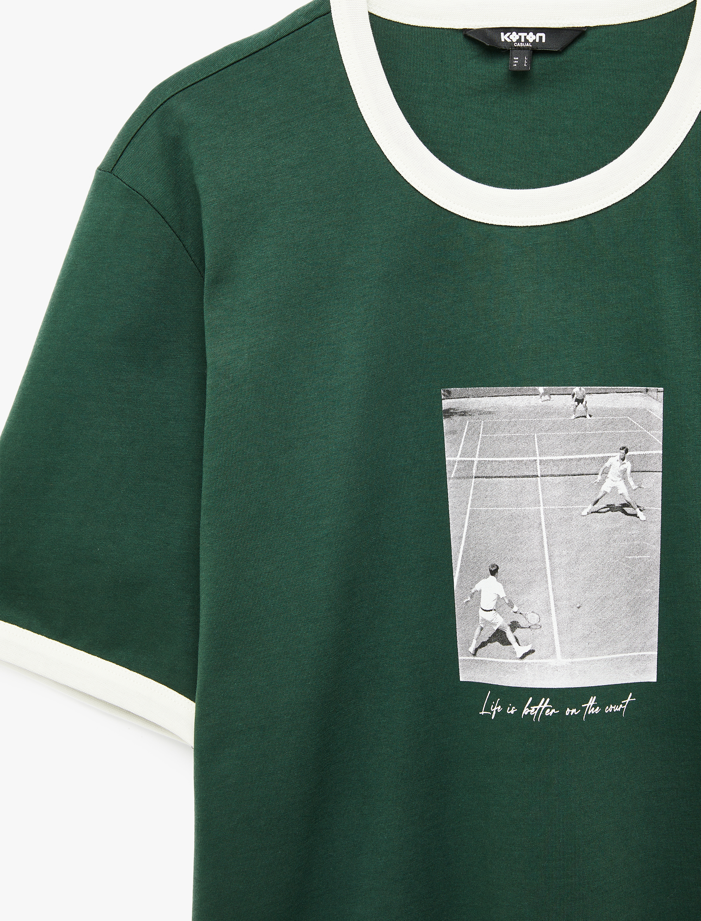   Regular Fit Kısa Kollu Biyeli Bisiklet Yaka Pamuklu Baskılı Tişört