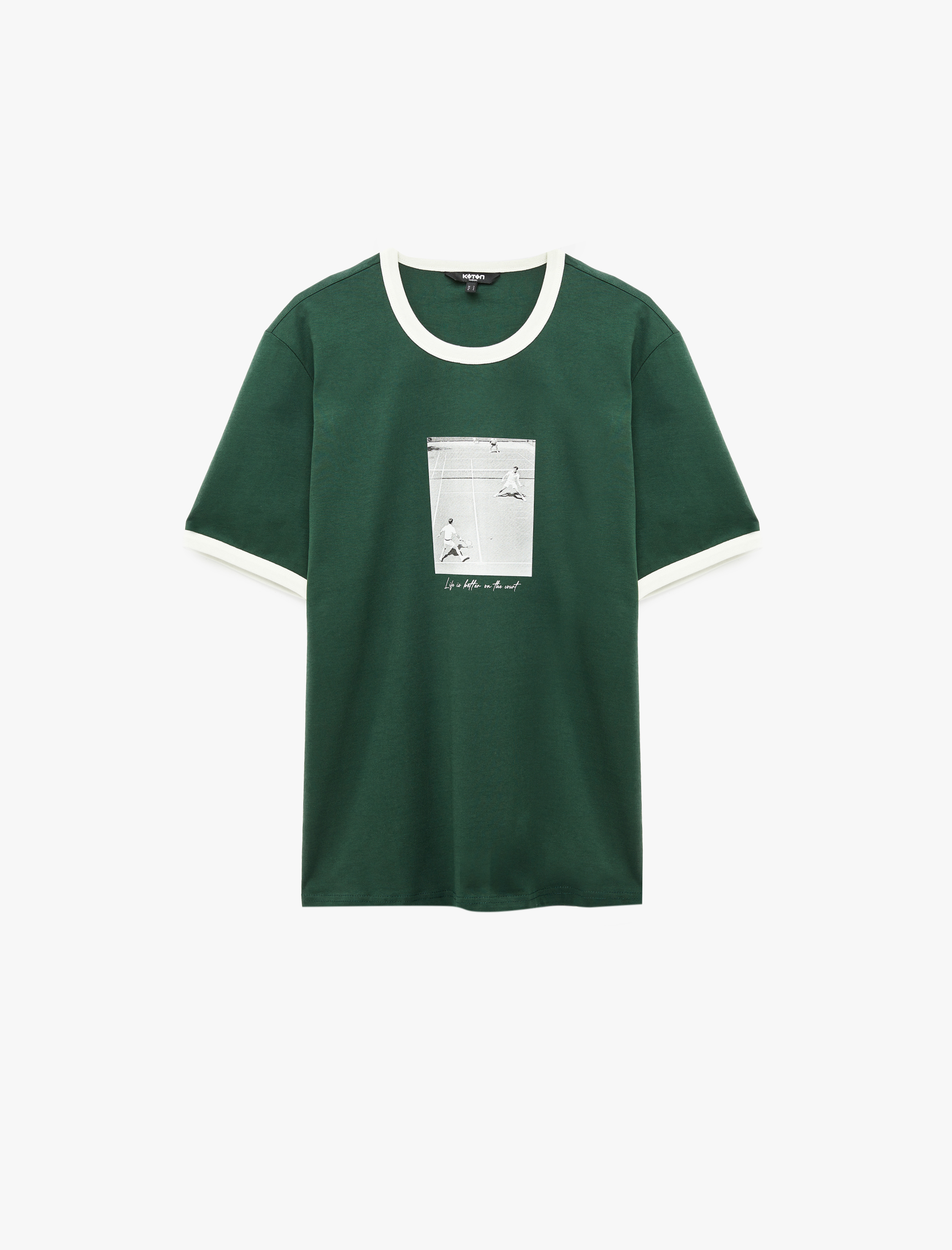   Regular Fit Kısa Kollu Biyeli Bisiklet Yaka Pamuklu Baskılı Tişört