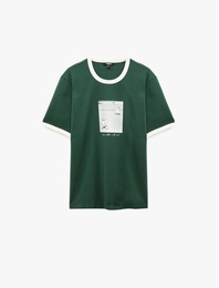 Regular Fit Kısa Kollu Biyeli Bisiklet Yaka Pamuklu Baskılı Tişört