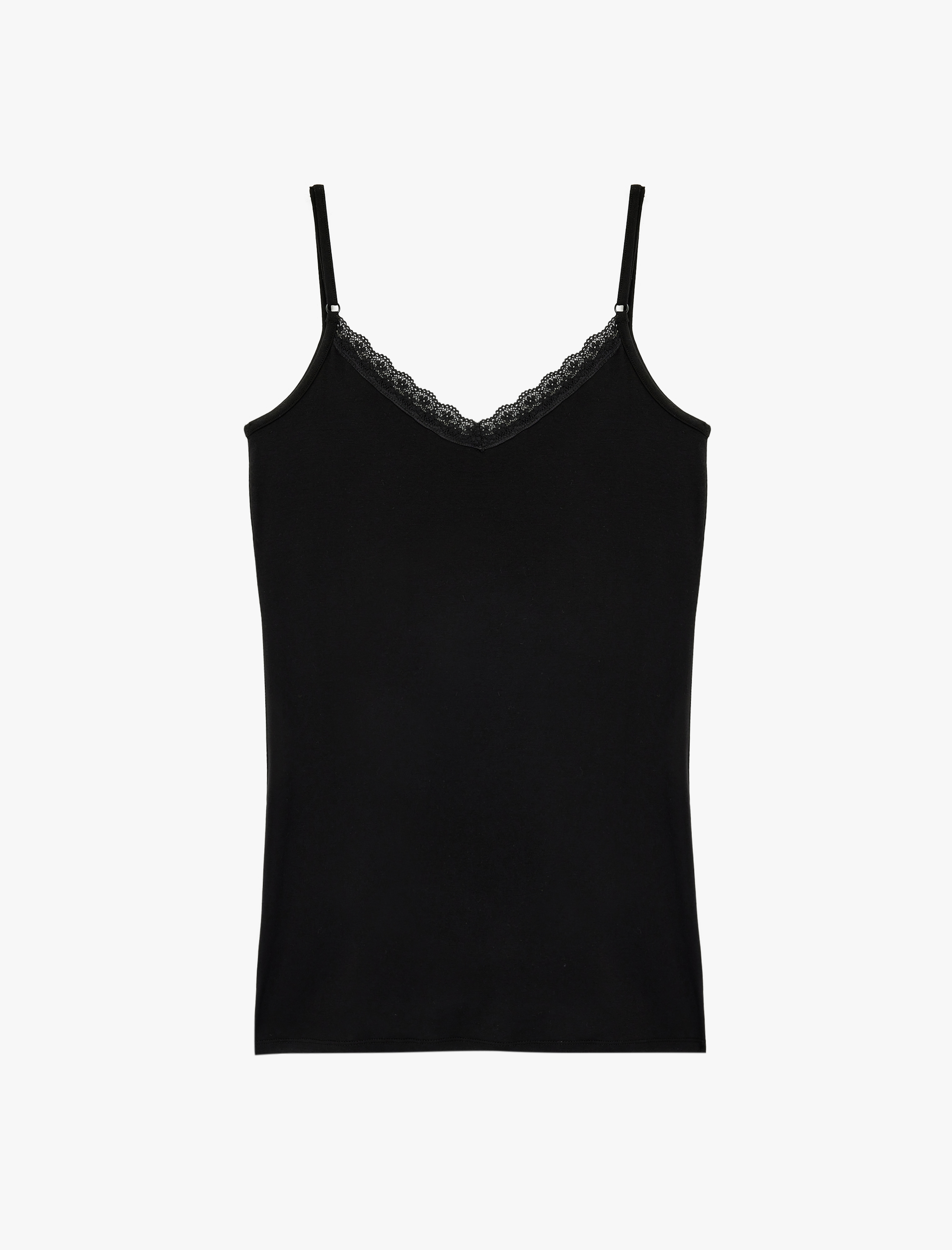   V Yaka Kolsuz Dantel Detaylı Viskon Askılı Pijama Üstü