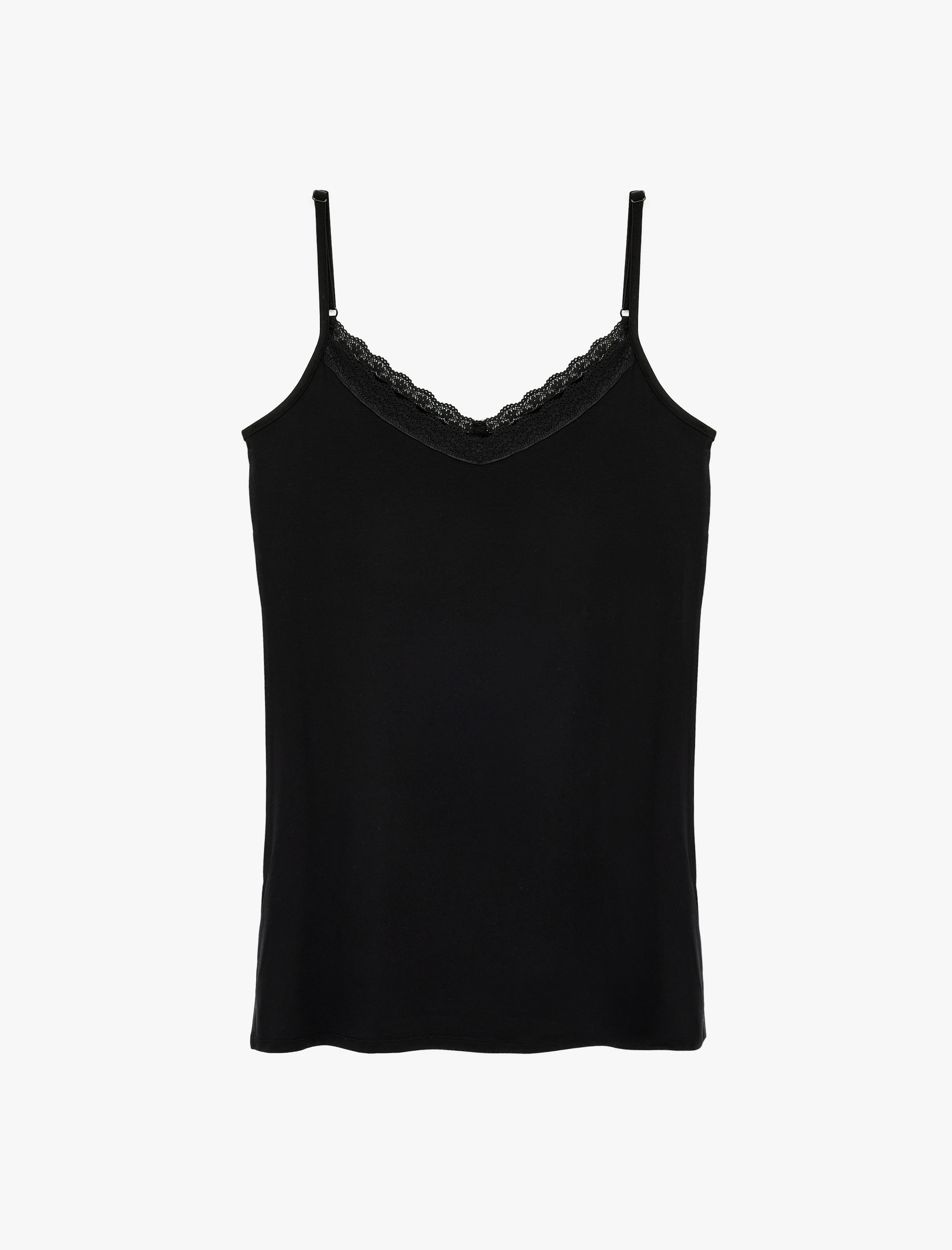   V Yaka Kolsuz Dantel Detaylı Viskon Askılı Pijama Üstü