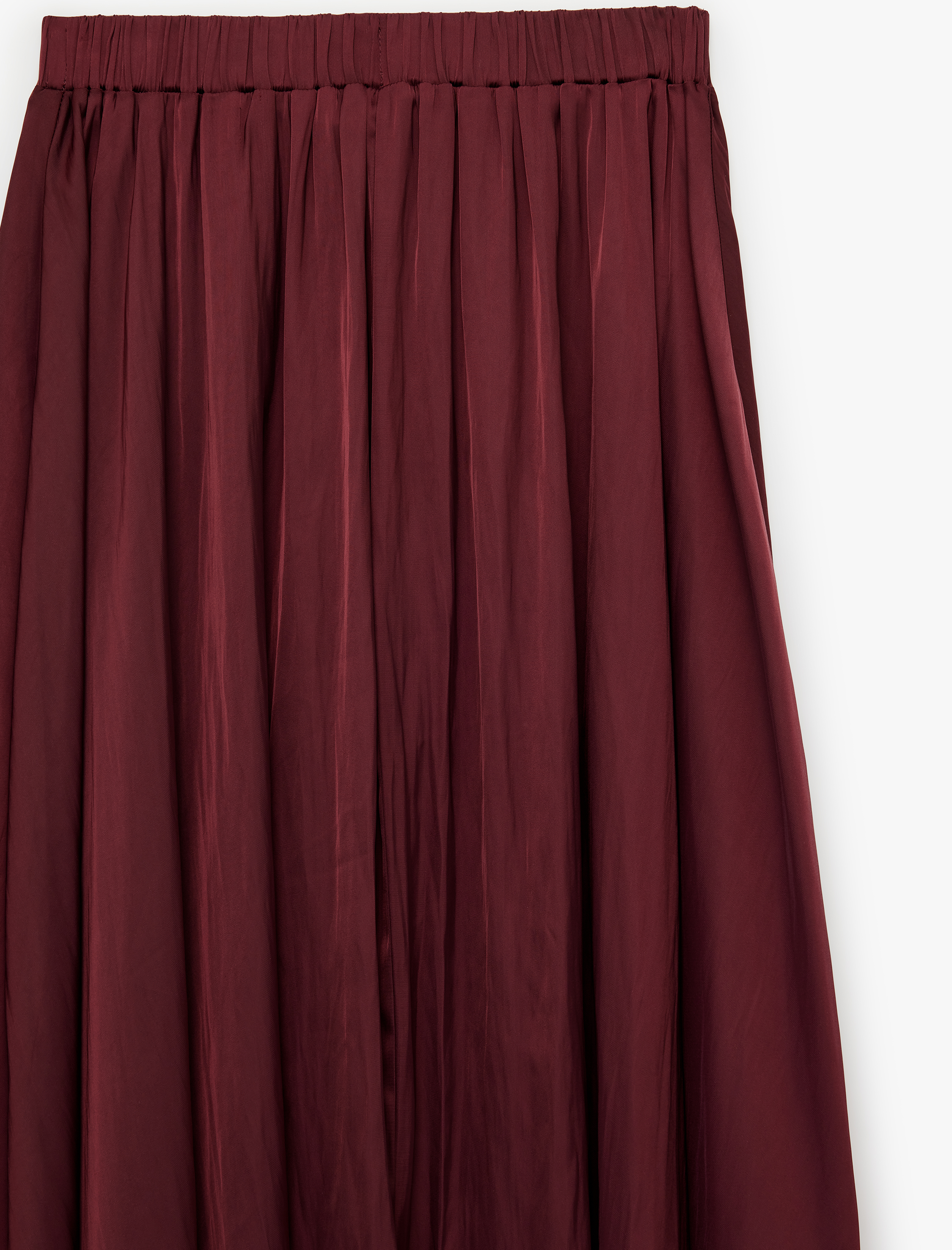   Pileli Saten Kloş Uzun Etek